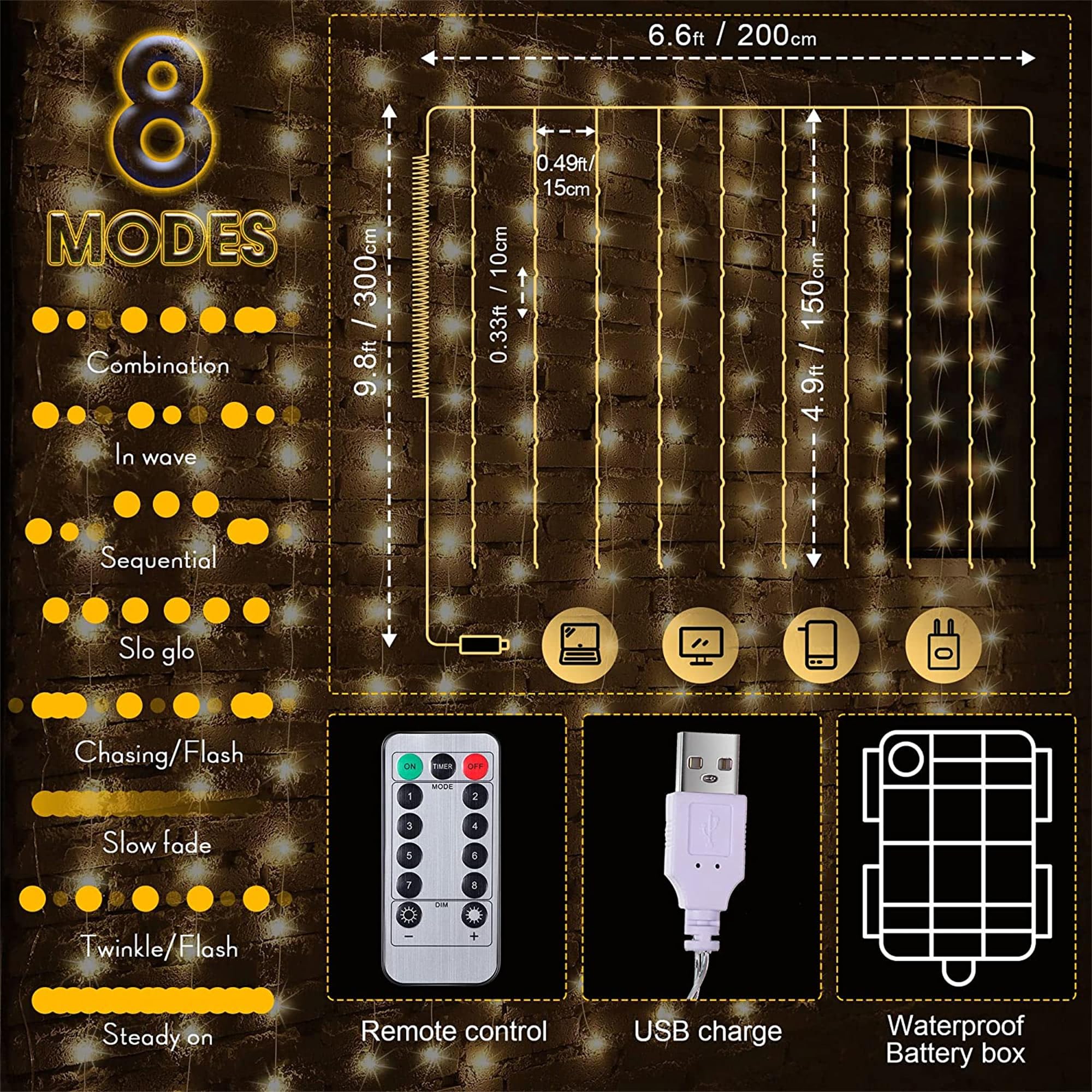 Meonum Curtain Tapestry Backdrop String Lights, Each 13 Strings 6.6 X 5 Ft Tapestry Fairy String Light, 8 Modes Window Wall Hanging Light Strings For Bedroom Christmas Curtain Decor(1 Pack)