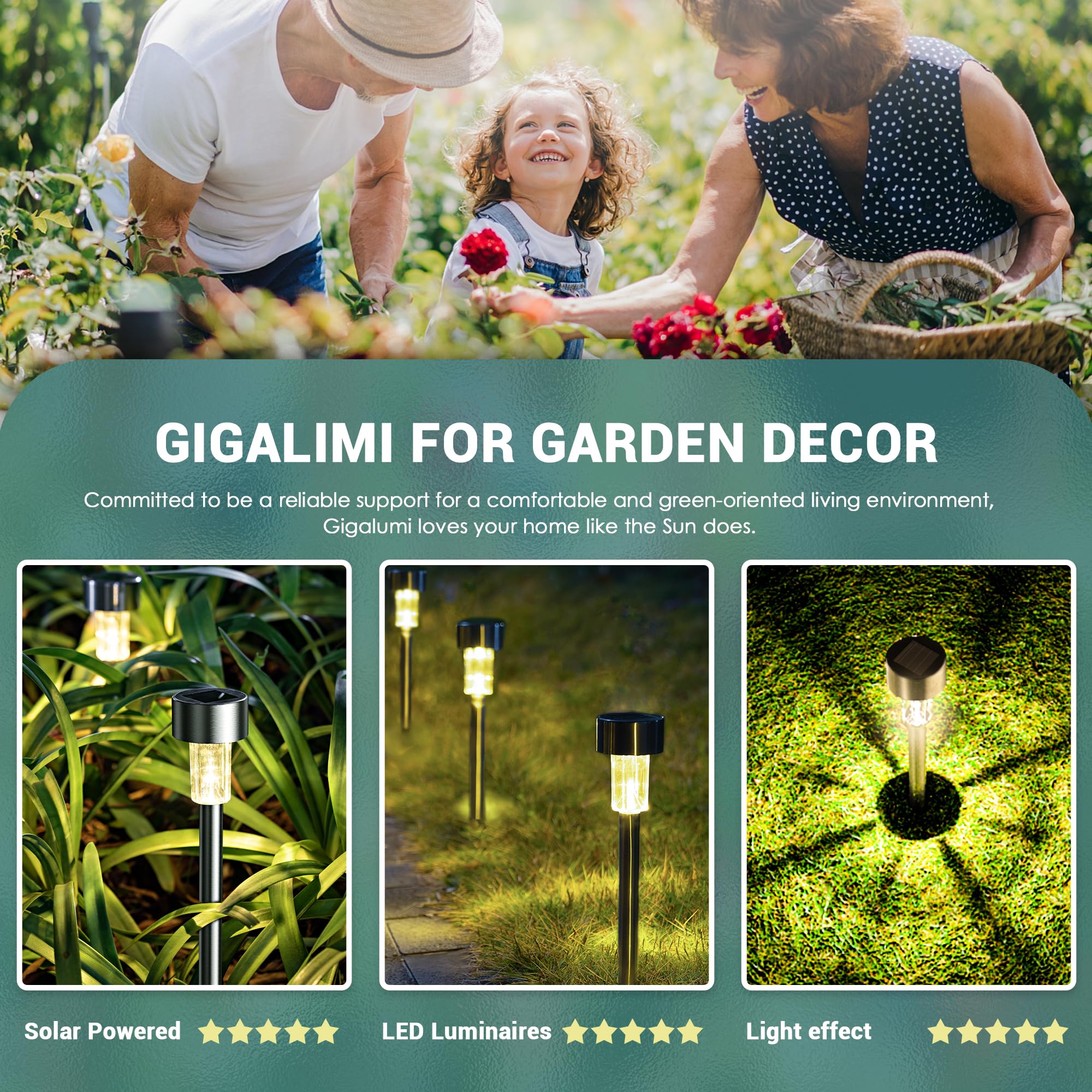 Gigalumi Solar Lights Outdoor Waterproof, 12 Pack, Stainless Steel Led Solar Garden Lights For Patio, Lawn, Yard And Landscape, Garden Decor Patio Decor,Warm White
