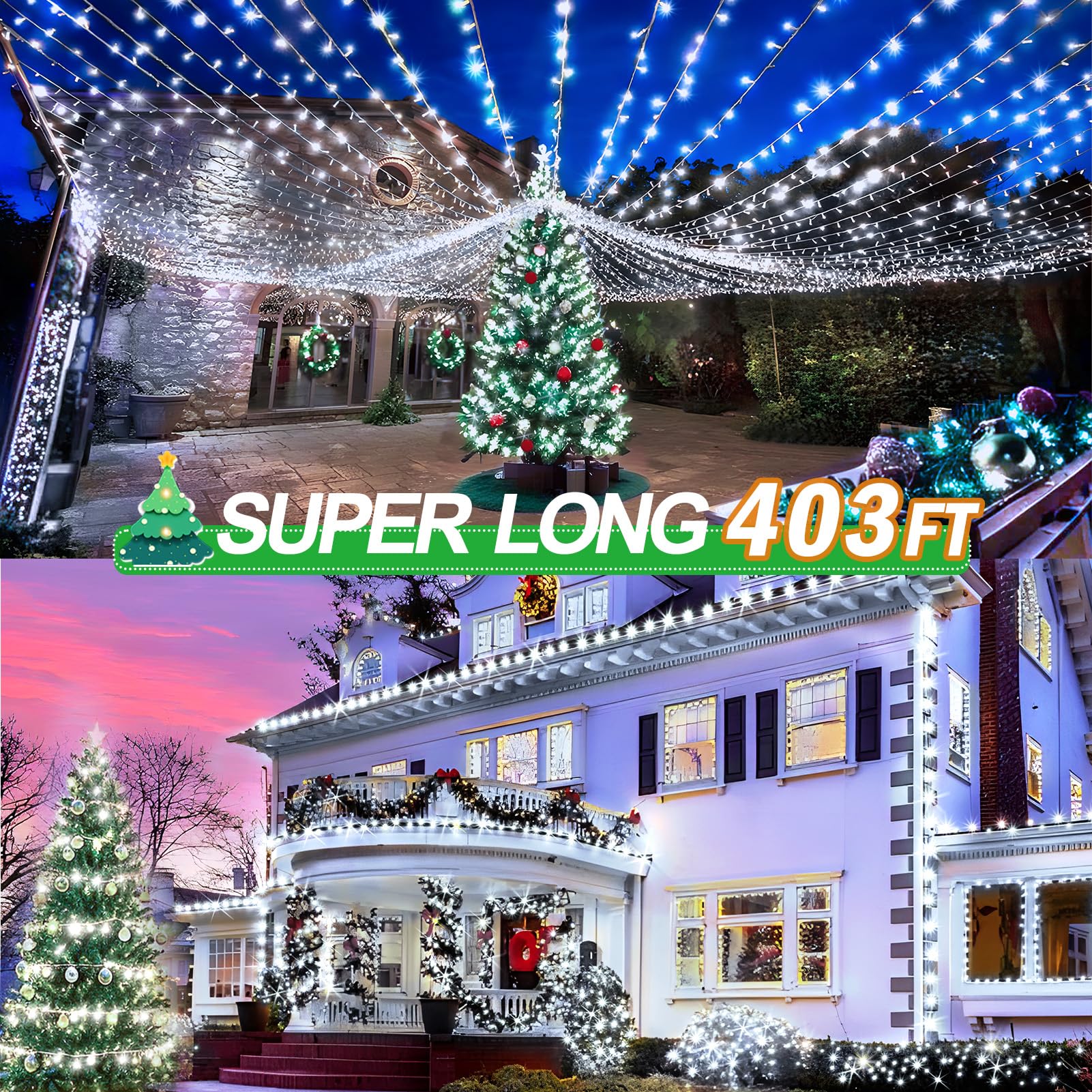 KNONEW 403ft 1000 LED String Lights - Waterproof Cool White Fairy Lights with 8 Modes & Timer for Outdoor Christmas, Weddings, and Parties
