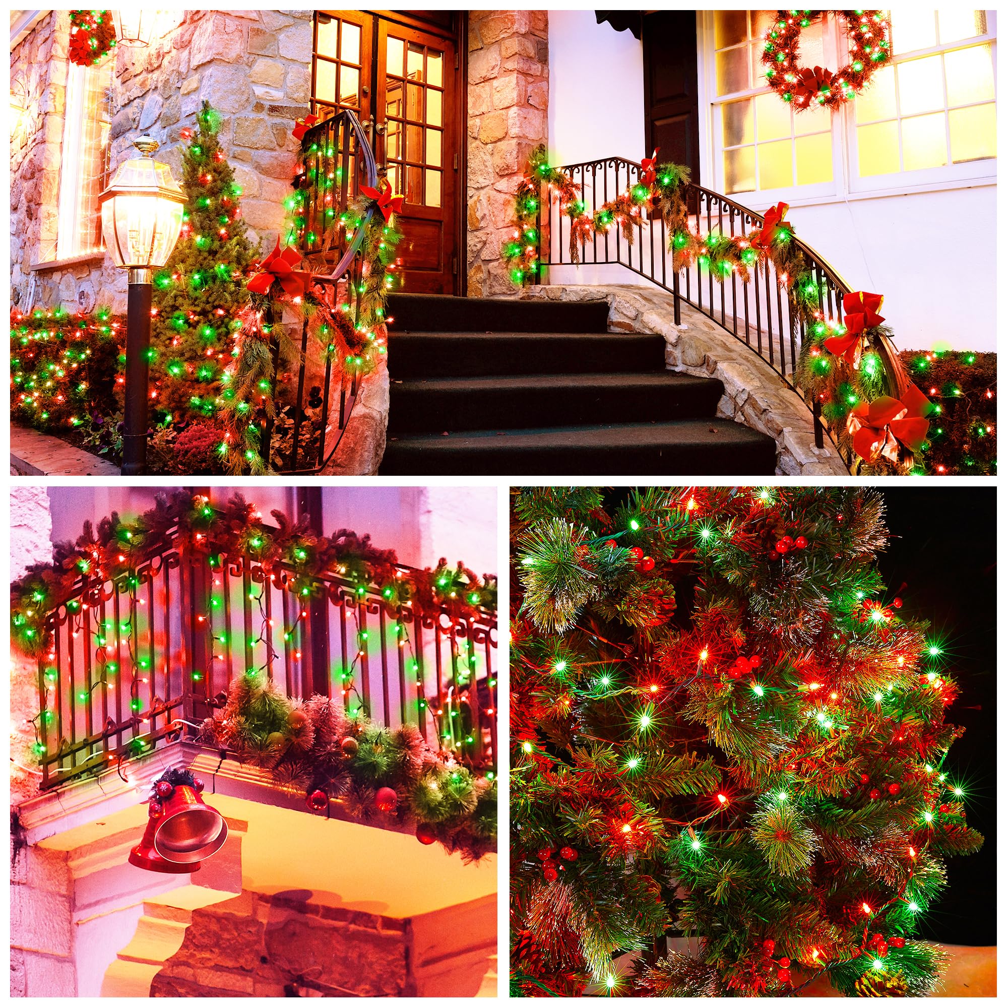 Dirnun Red And Green Christmas Lights 100 Count Incandescent Lights Ul Certified Connectable Christmas Tree Lights With Green Wires For Indoor Outdoor Xmas, Wedding, Holiday, Party, Home Decorations
