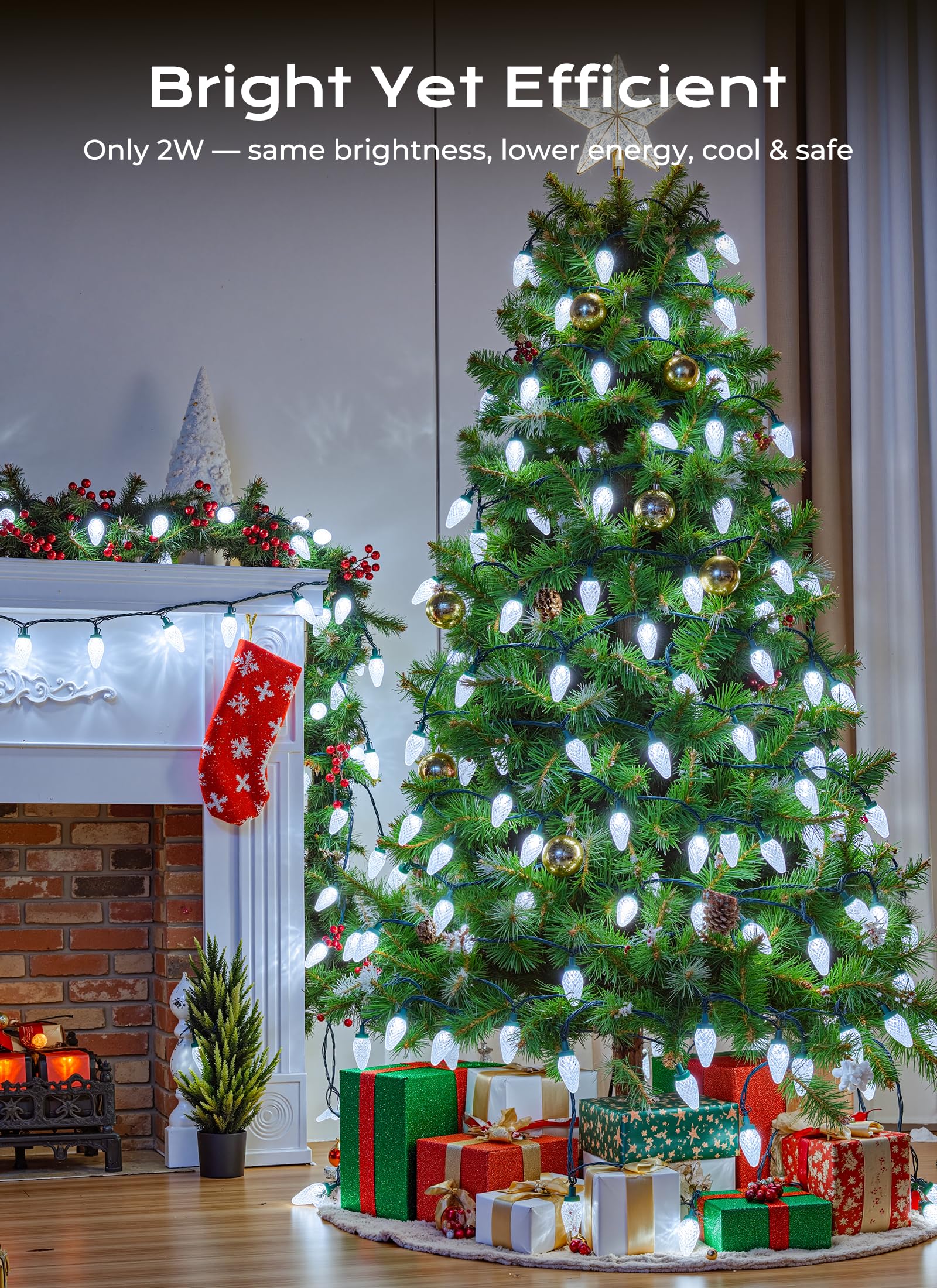 C9 Led Christmas Lights Outdoor  72 Ft 110 Led C9 String Lights  8 Modes & Timer Connectable Waterproof For Christmas Tree Light Indoor Outdoor Roofline Patio Garden Yard Xmas Decoration  White 2 Pack