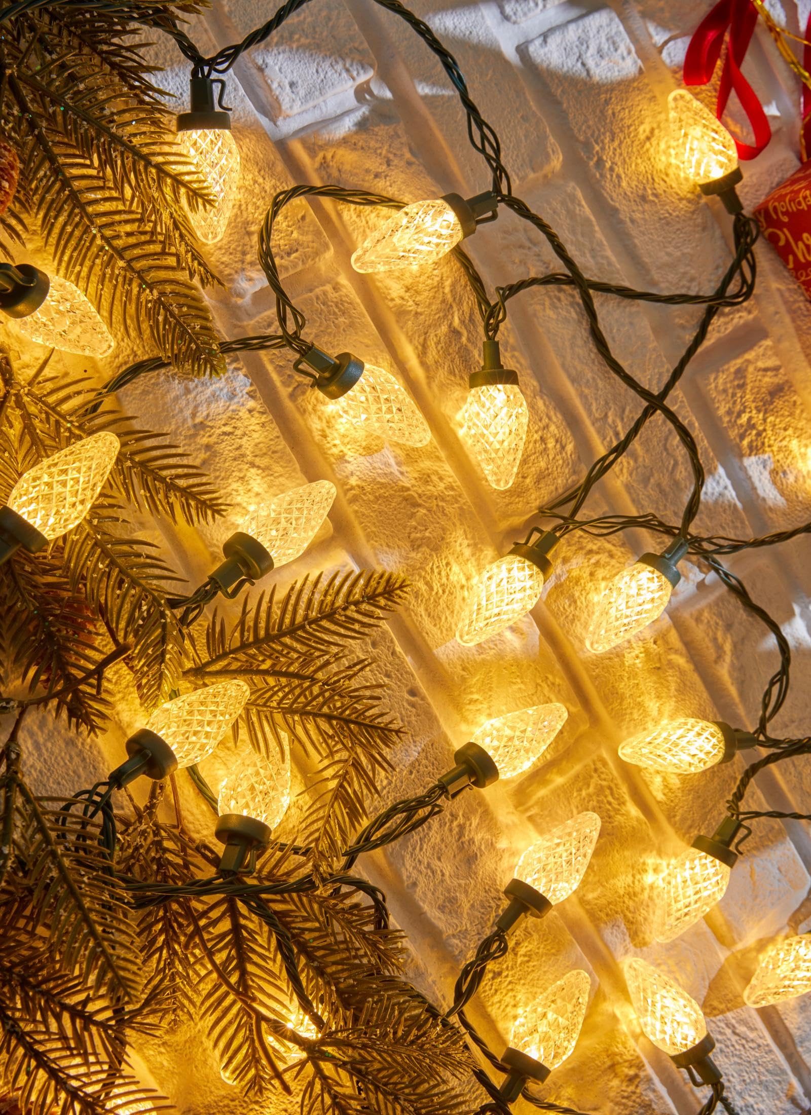 Brightown C9 Christmas Lights - 114FT 150 LED Warm White String Lights, Waterproof, Timer, 8 Modes, Model GY-C9-X-33-3B