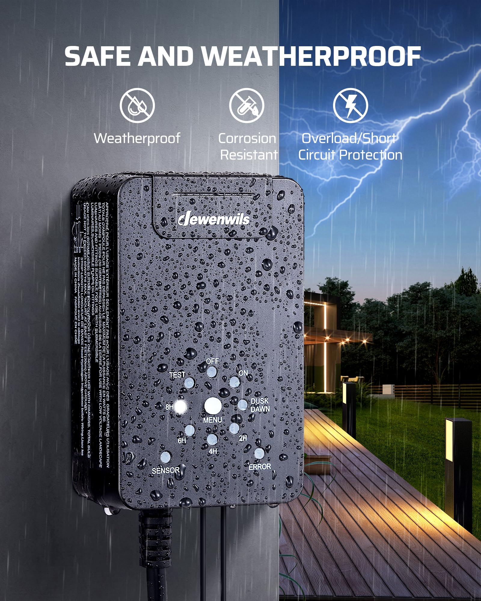 Dewenwils 60W Low Voltage Transformer, 120V Ac To 12V Dc, Dusk To Dawn Sensor & Timer, Weatherproof Low Voltage Landscape Transf