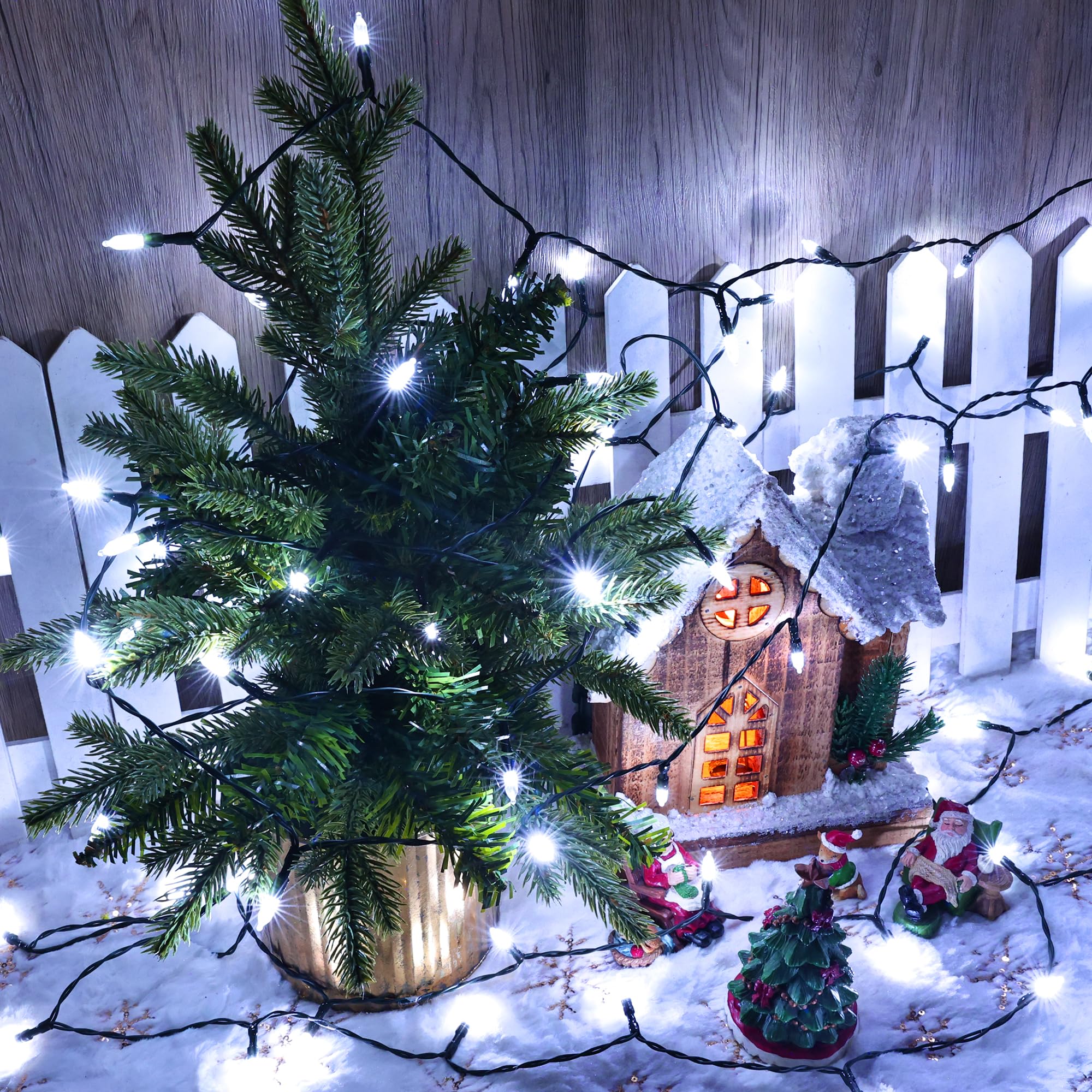 Lomotech Battery Operated Christmas Lights - 4 Pack Total 66Ft 200Leds Mini String Lights 8 Modes Waterproof With Timer For Home  Garden  Party  Holiday  Tree Decoration (Green Wire  White)