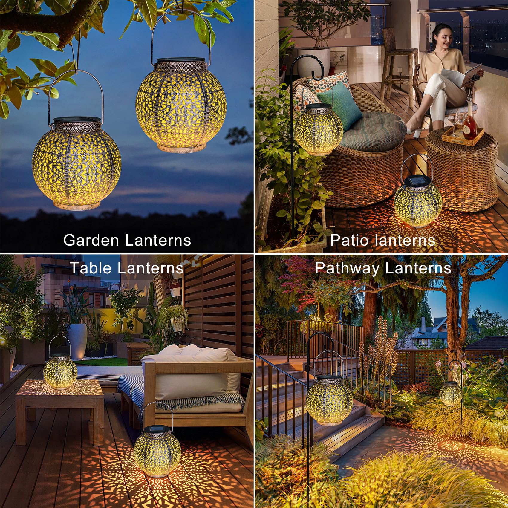 HOMEIMPRO 2Pack Outdoor Solar Lanterns, Waterproof Metal, Antique Bronze, Warm White LED Table Lamp for Garden, Yard, Porch Decor