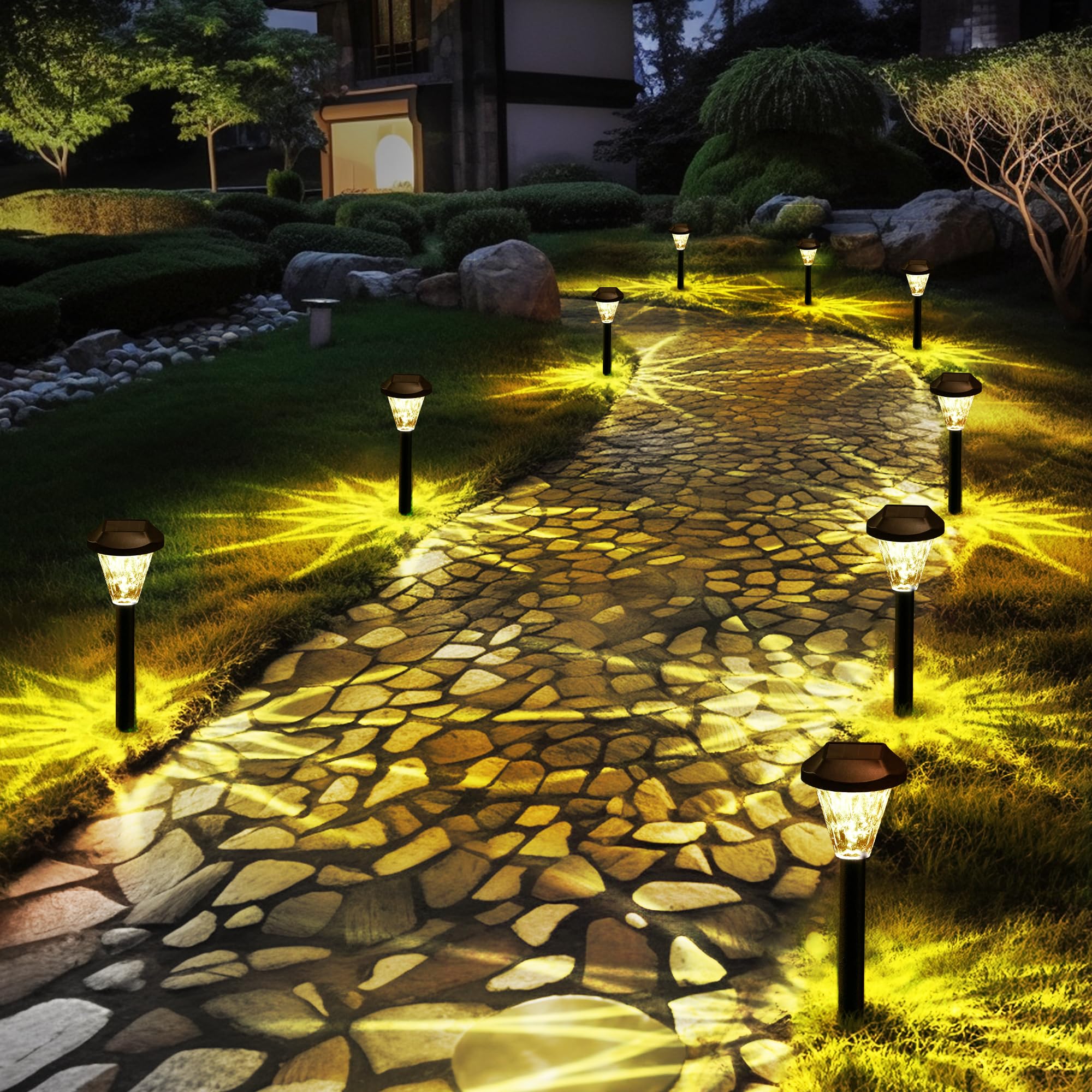 GIGALUMI 16 Pack Solar Lights Outdoor Waterproof,New Upgraded for Outside,Solar Outdoor Lights for Garden,Patio,Lawn,Yard and La