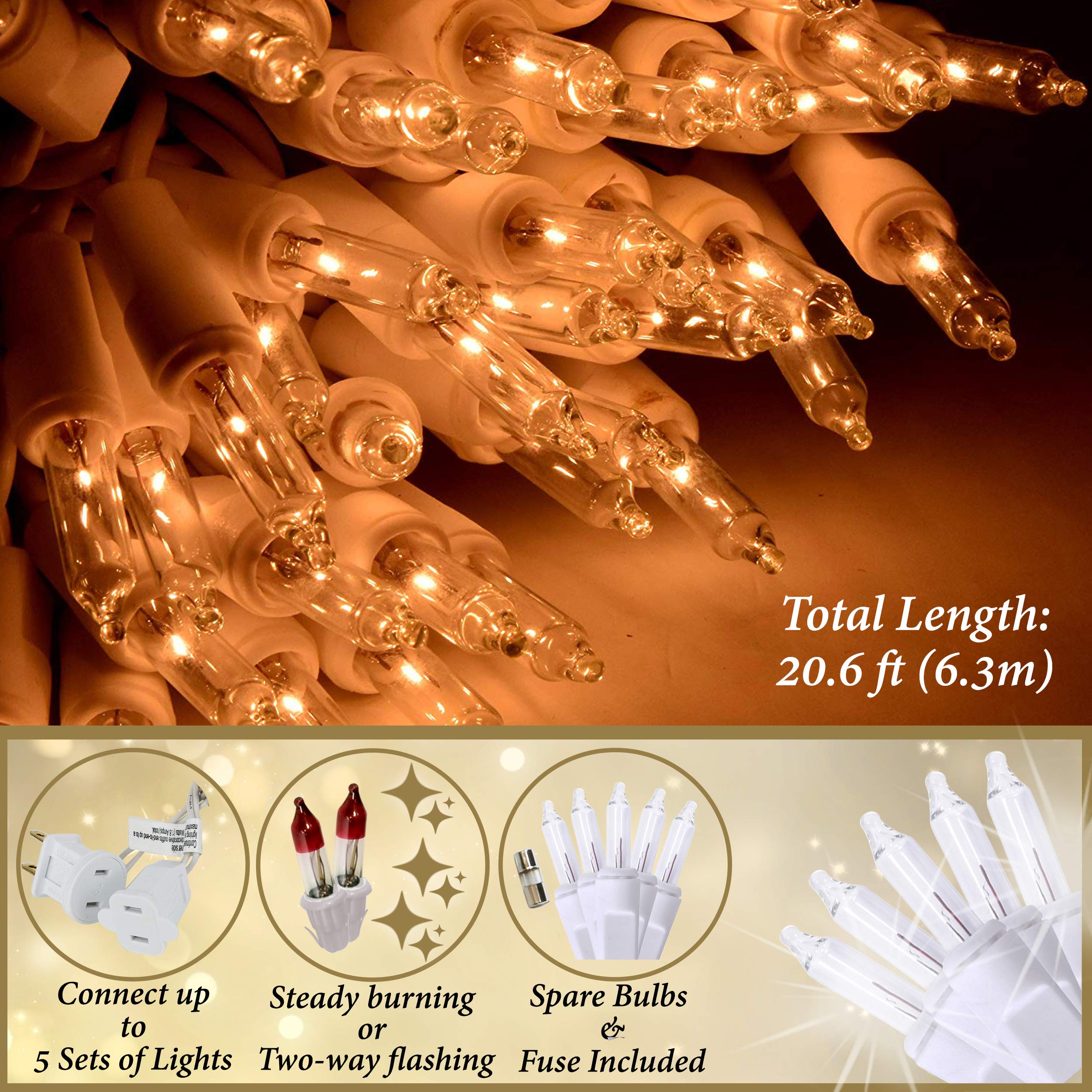 Holiday Essence Clear Warm White Christmas String Lights 20 Ft White Wire 100 Christmas Decorative Lights Set Static And Flashing For Indoor Outdoor Use Tree Decor Ul Listed