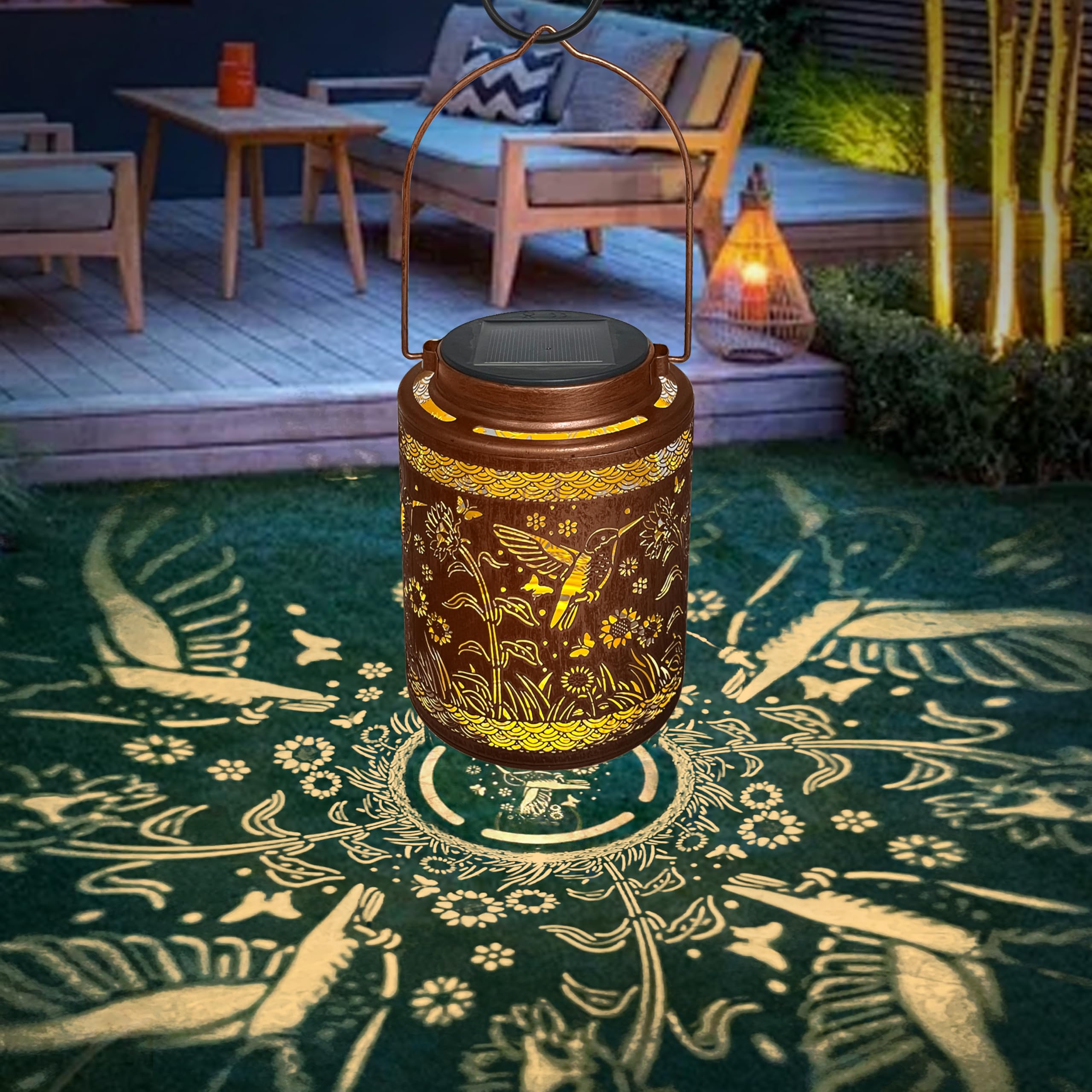 Hummingbird Solar Lanterns Outdoor Waterproof - 6.8 x 4.7 Solar Powered LED Light with Handle, Outside Floor Lamps for Garden, P