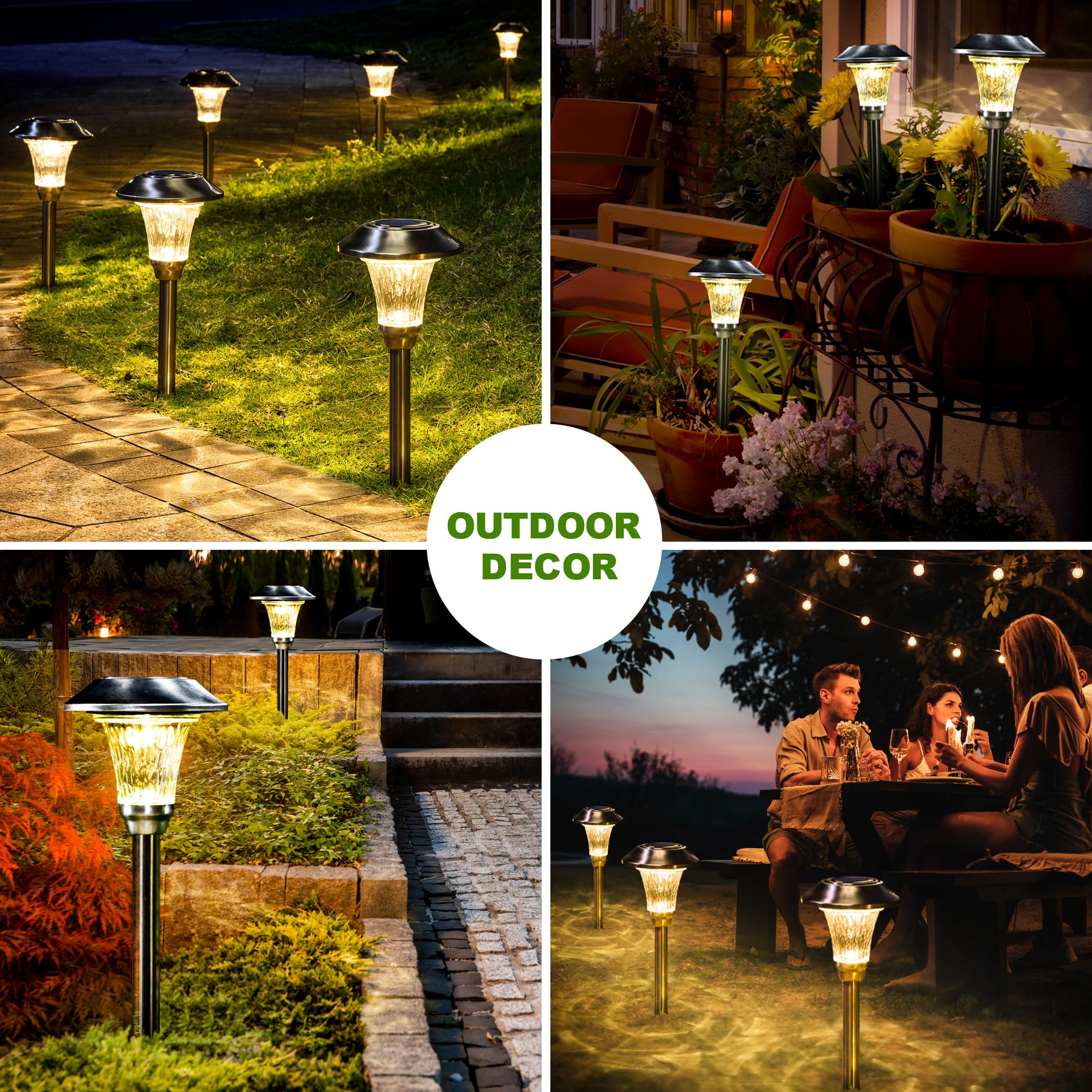 GIGALUMI Solar Pathway Lights 8 Pack, Waterproof Stainless Steel, Warm White LED - Model 7002, Perfect for Yard and Garden
