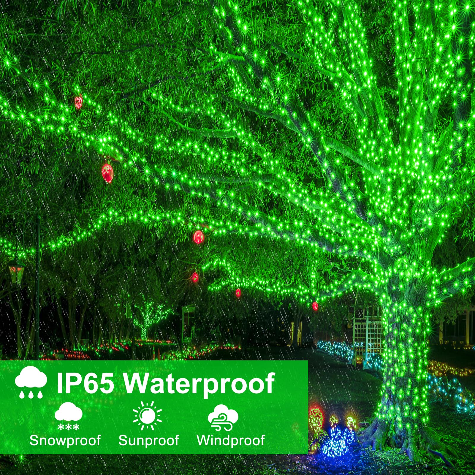 2 Pack Christmas Lights Outdoor, Total 200Ft 600Led Christmas Tree Lights With 8 Modes Waterproof, Green Wire String Lights For