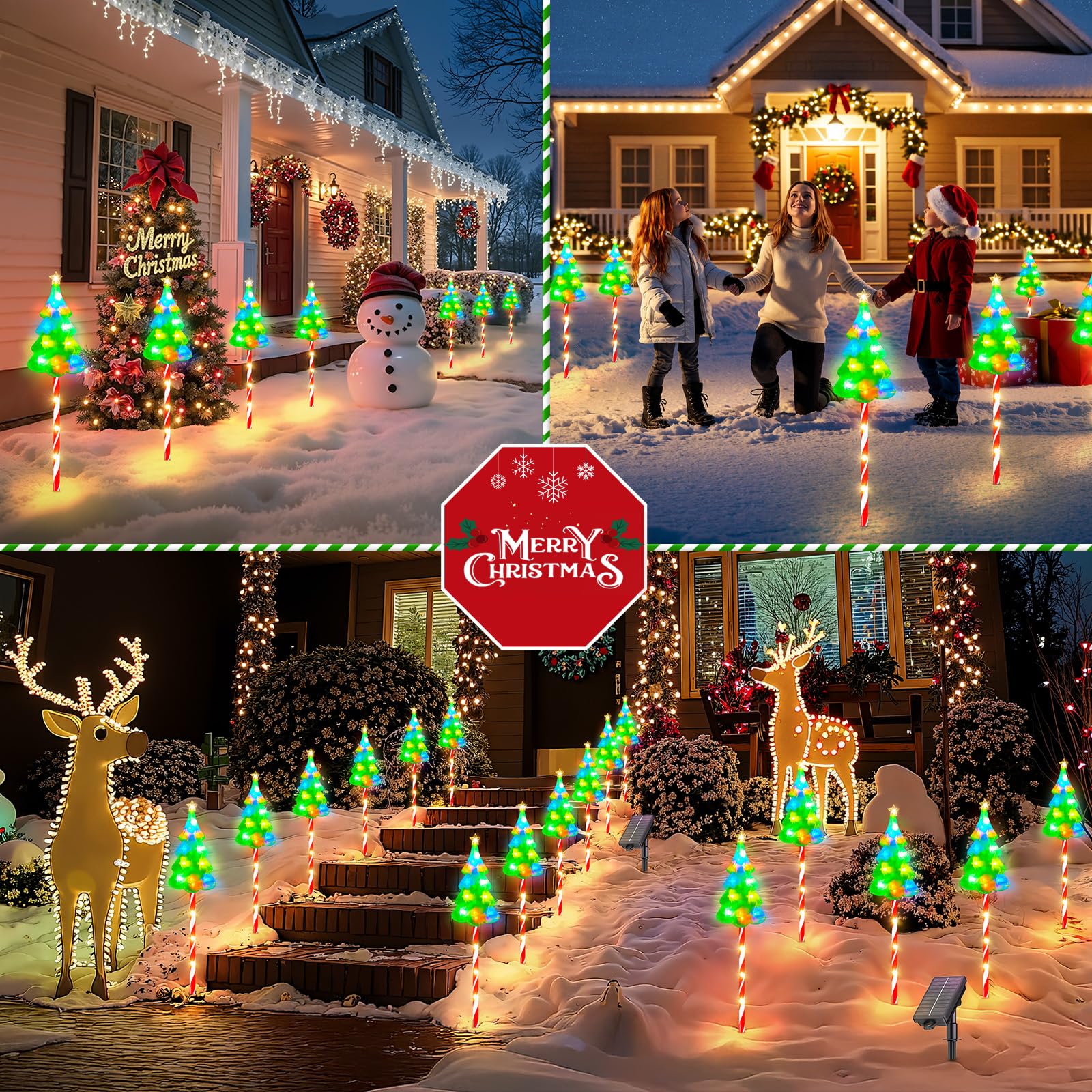 BONLION 12 Pack Solar Christmas Lights - 10 Modes, 204 LEDs, Waterproof, Multicolor, Model SD-006 for Outdoor Garden Pathway Decor