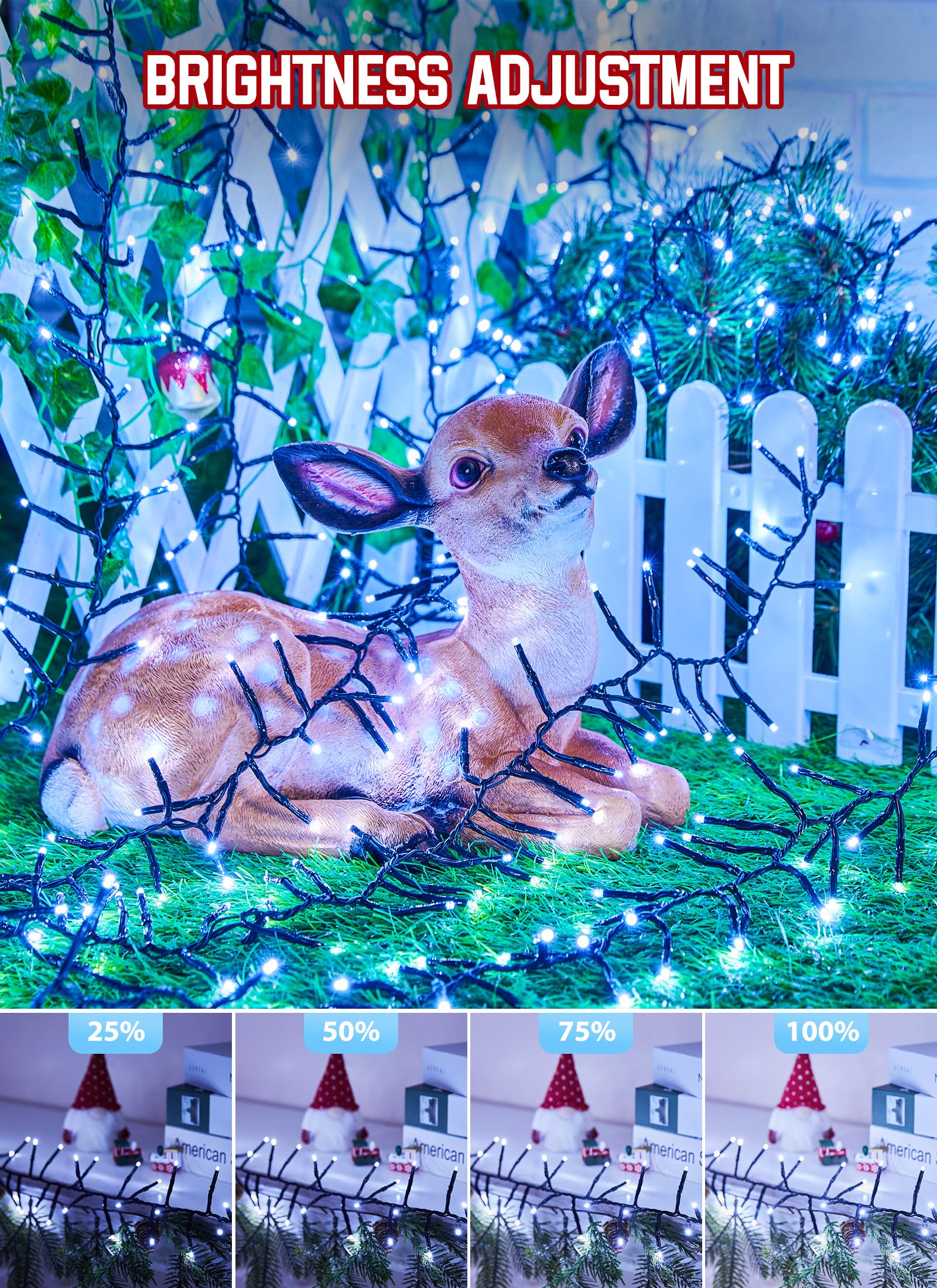 Christmas Lights Outdoor Cluster Lights - 1000Led 50Ft 4X Bright 12 Modes Timer Remote, Waterproof Plug In Fairy String Lights, Christmas Tree Lights For Garland Window Xmas Decorations, Cool White