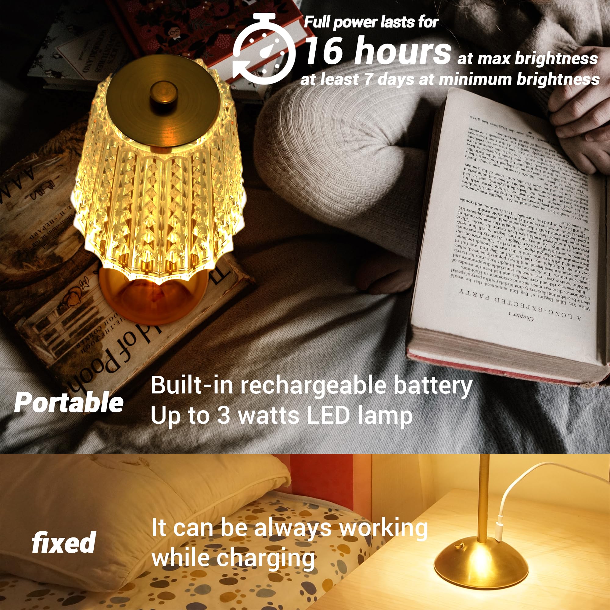 Amingulry Cordless Table Lamp, 4000Mah Rechargeable Battery Operated Lamp, 3 Color Modes & Stepless Dimmable Led Touch Lamp, Por
