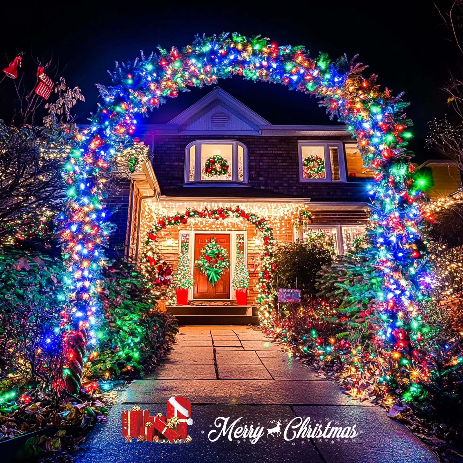 JMEXSUSS Christmas Tree Lights, 200 LED Multicolor, Clear Wire, 66ft Indoor Outdoor Decorations, Model EXS-S-0200