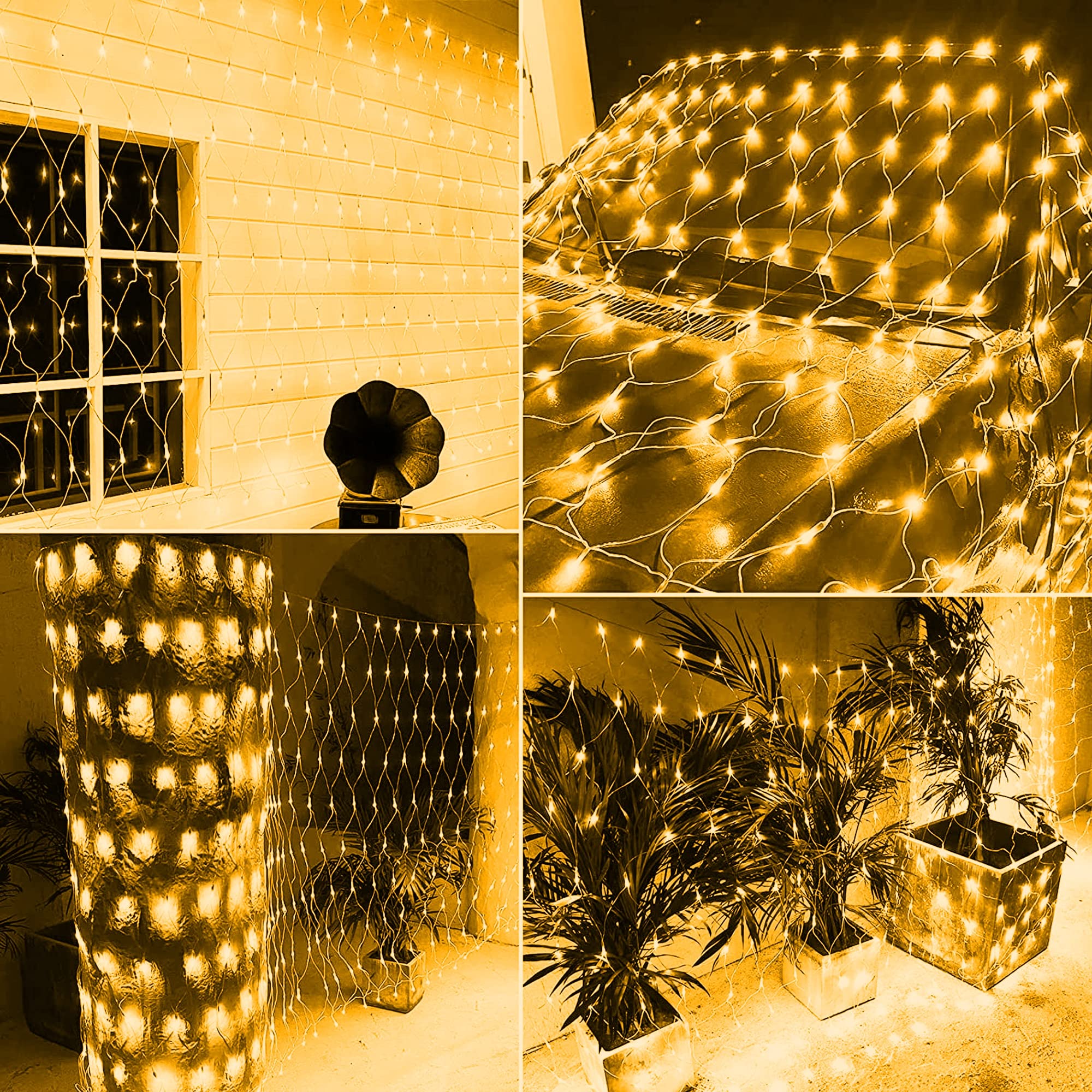 Funpeny 360 Led Net Lights 12Ft X 5Ft Warm White Waterproof Christmas Outdoor String Lights