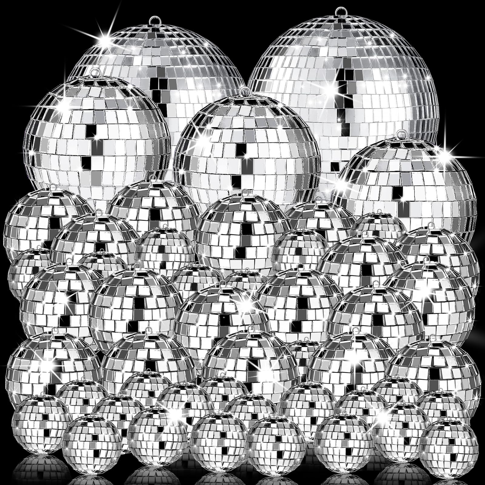 54 Pcs Disco Ball, Hanging Disco Ball Decor Mini Silver Disco Ball Cake Topper Mirror Ball Decorations 74S Disco Themed Party We