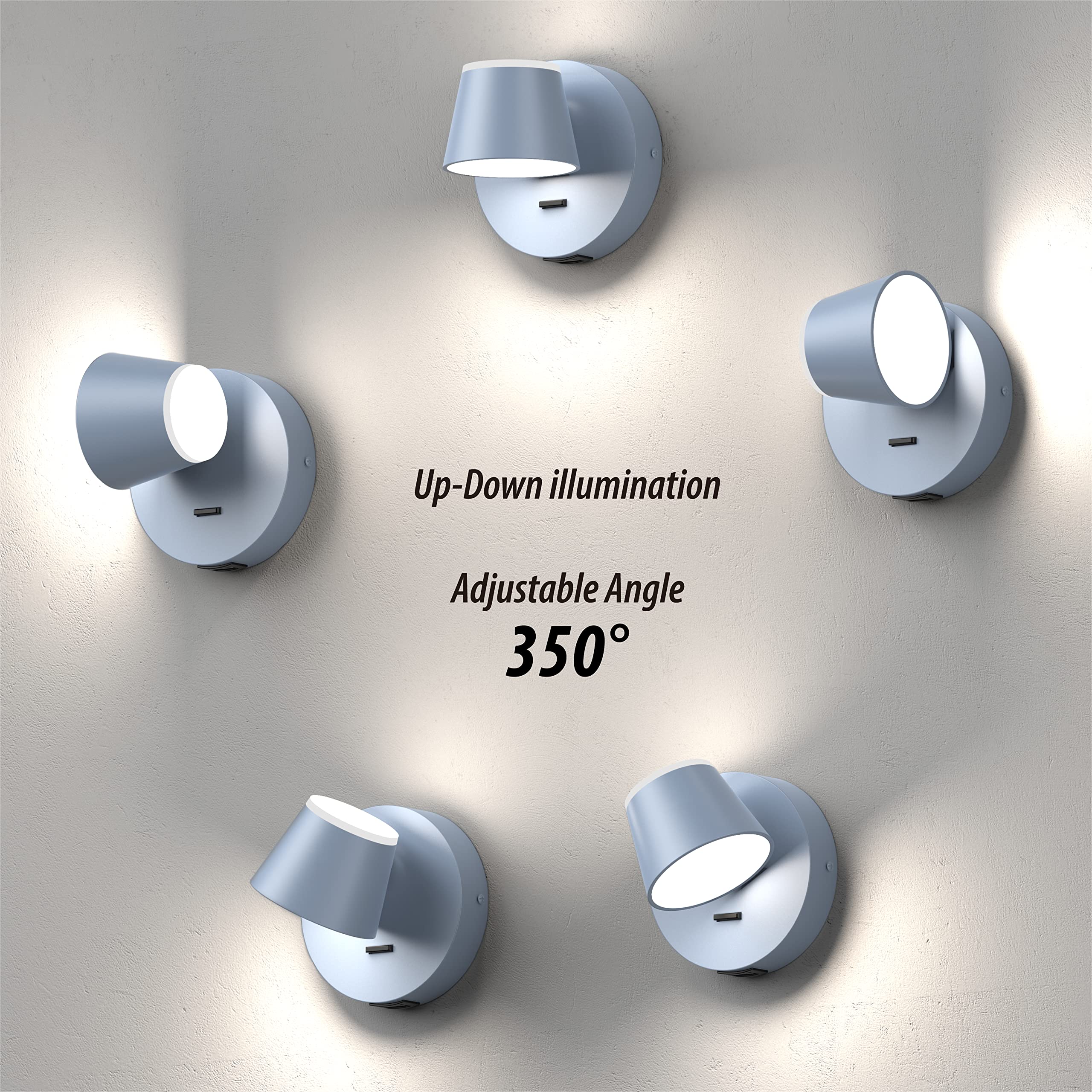 URSOLA LED Wall Sconce Set of Two, Hardwired 2 PCS, Metal, Blue, USB Charging Port, Model 7540-1T