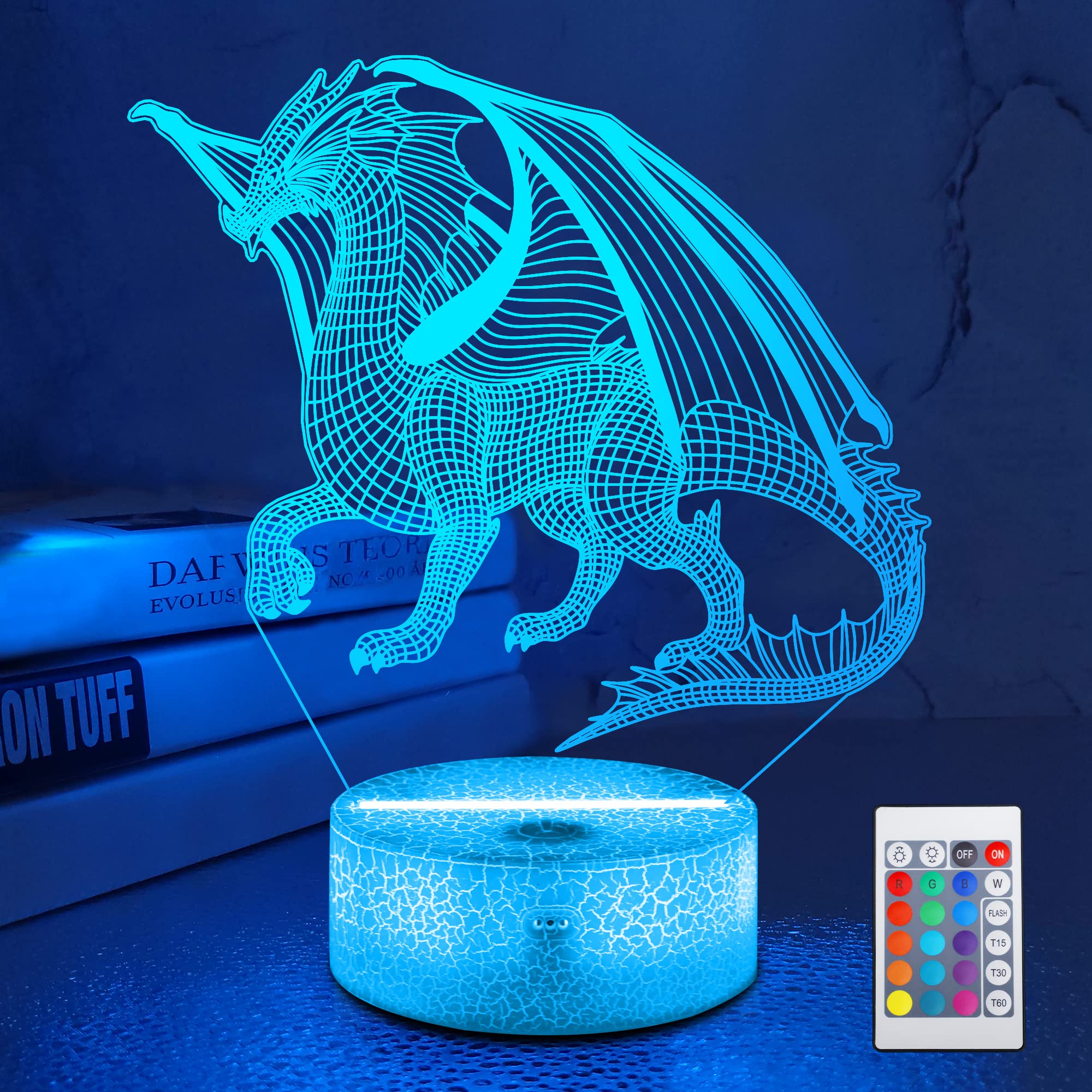 Lampeez 3D Dragon Lamp Night Light 3D Illusion lamp for Kids, 16 Colors Changing with Remote, Kids Bedroom Decor as Xmas Holiday