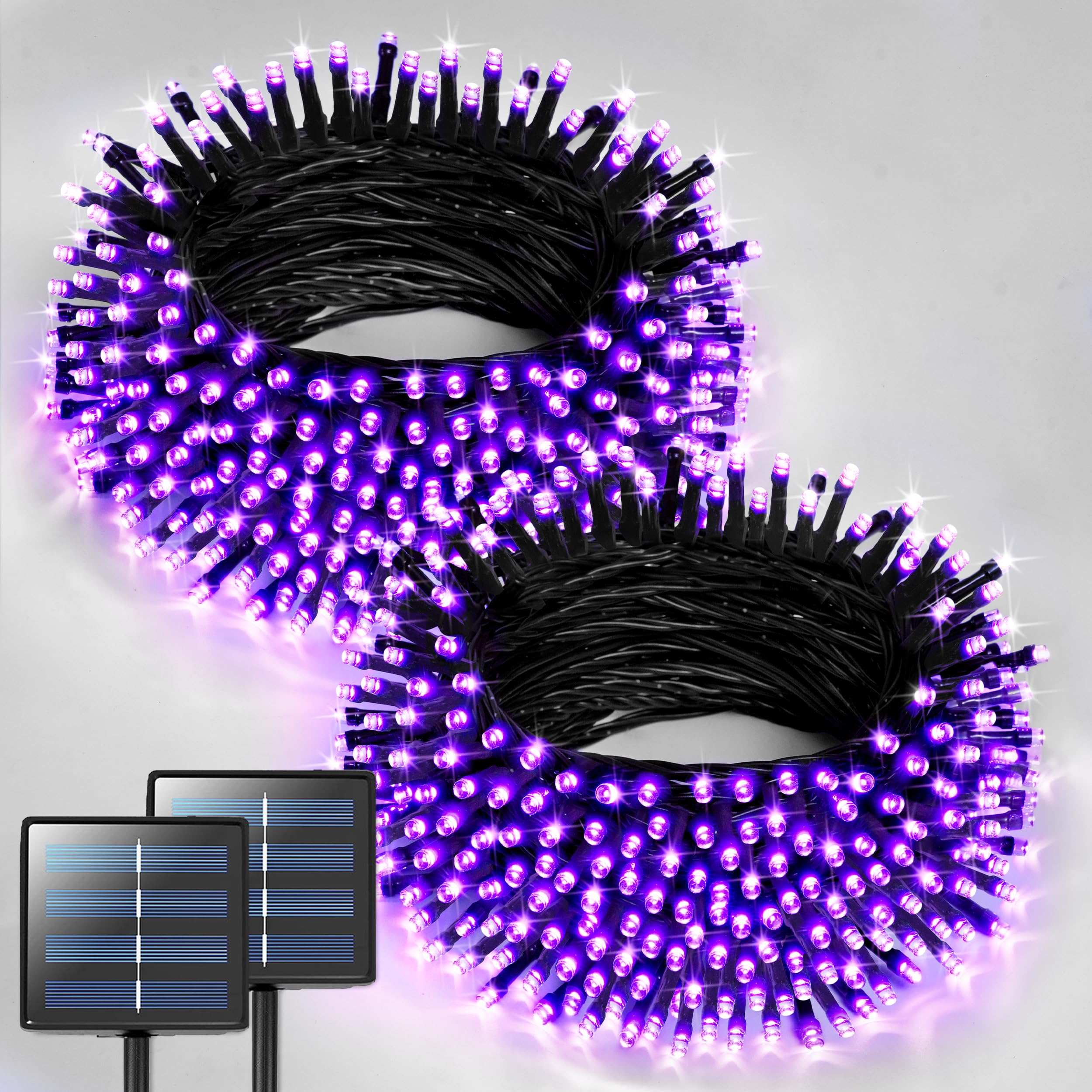 JMEXSUSS Solar String Lights 400 LED 151FT 2 Pack Purple Waterproof 8 Modes for Halloween Patio Decorations Model JM-S-200