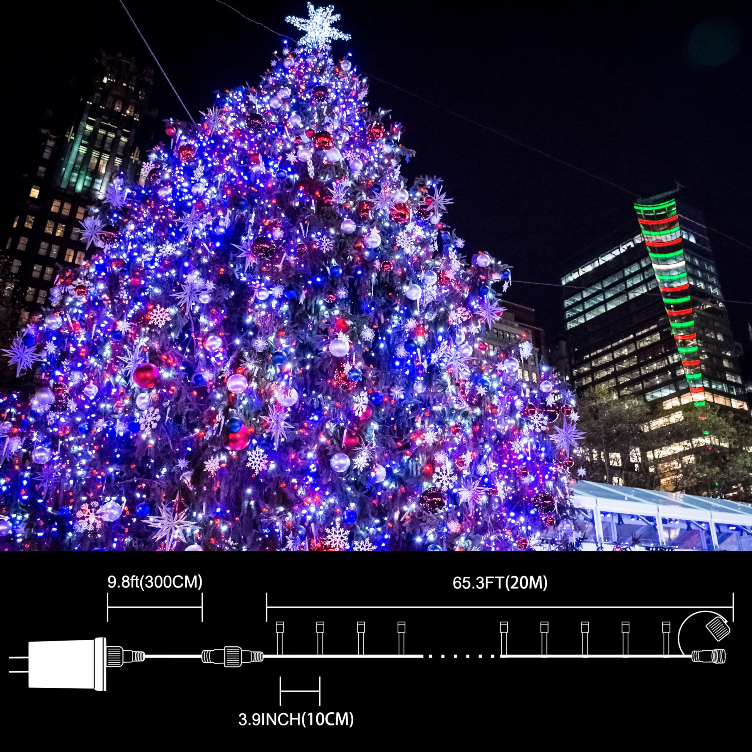 LAMPHOME 33ft String Lights, 100 LED Copper Mini Lights, Red White Blue, 11 Modes, Model YHLL-100F