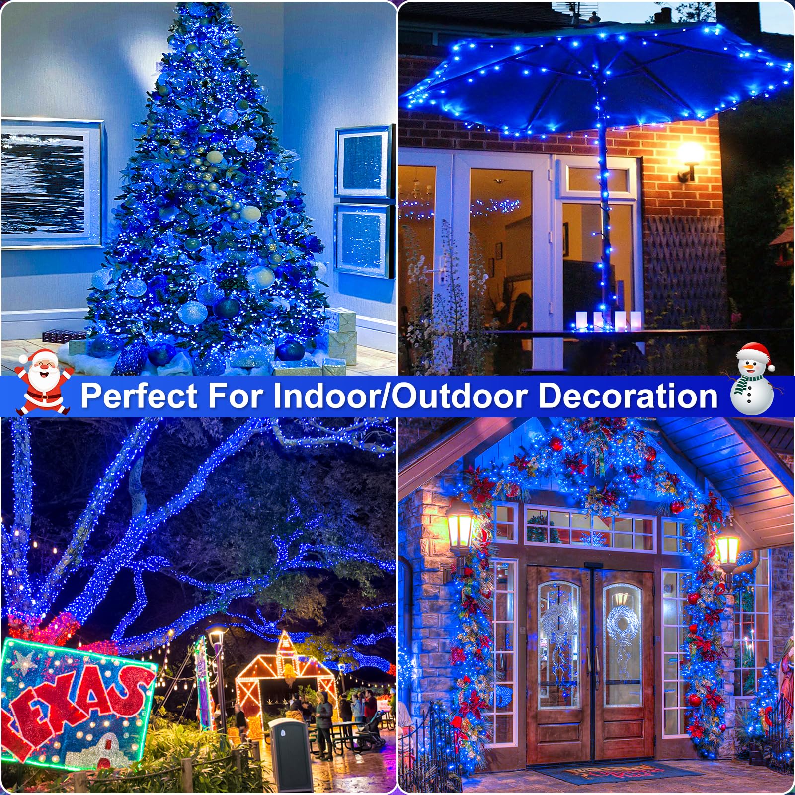 Nielfoi 328Ft 1000 Led Christmas Lights  Plug In Blue Christmas Tree Lights Outdoor With Timer And 8 Modes  Green Wire Waterproof String Lights For Indoor Yard Patio Xmas Holiday Decorations