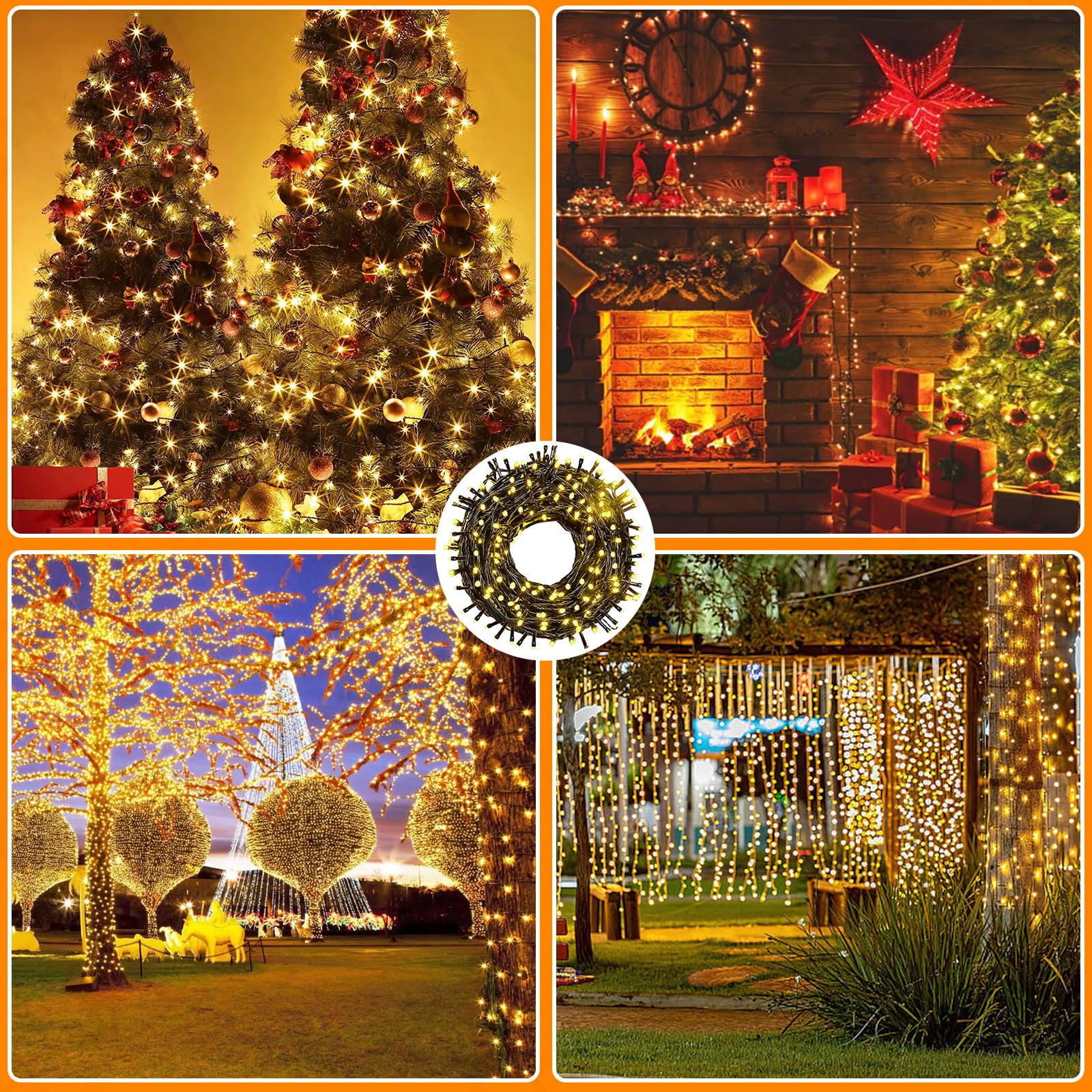 FairyGlim Extra Long 264FT 800 LED Christmas Lights, Warm White, Green Wire, 8 Modes, Model CX-36V-5000LHWW