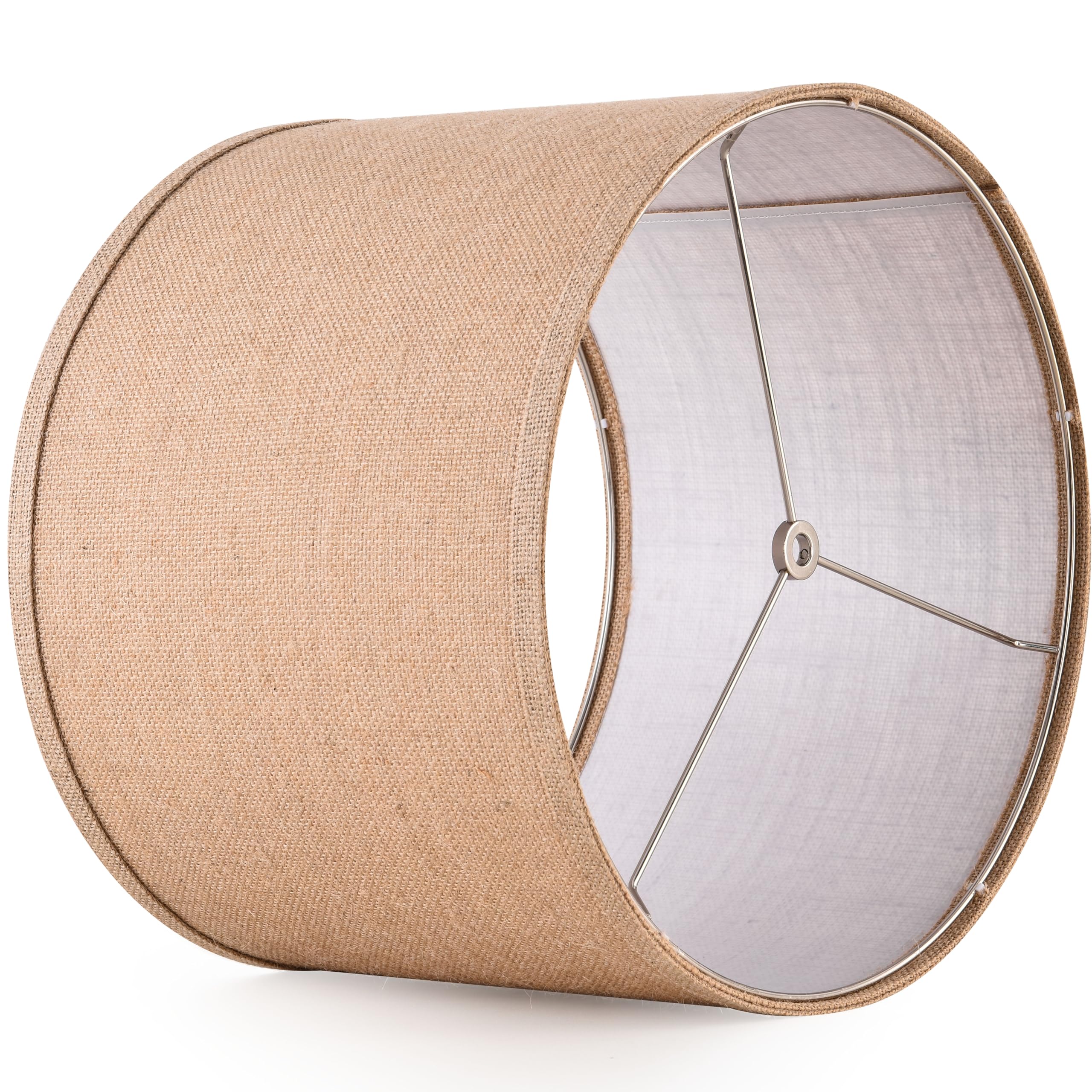 Papaya Drum Lampshade Set Of 2, 13 Brown Burlap Linen Shades, Model P504B