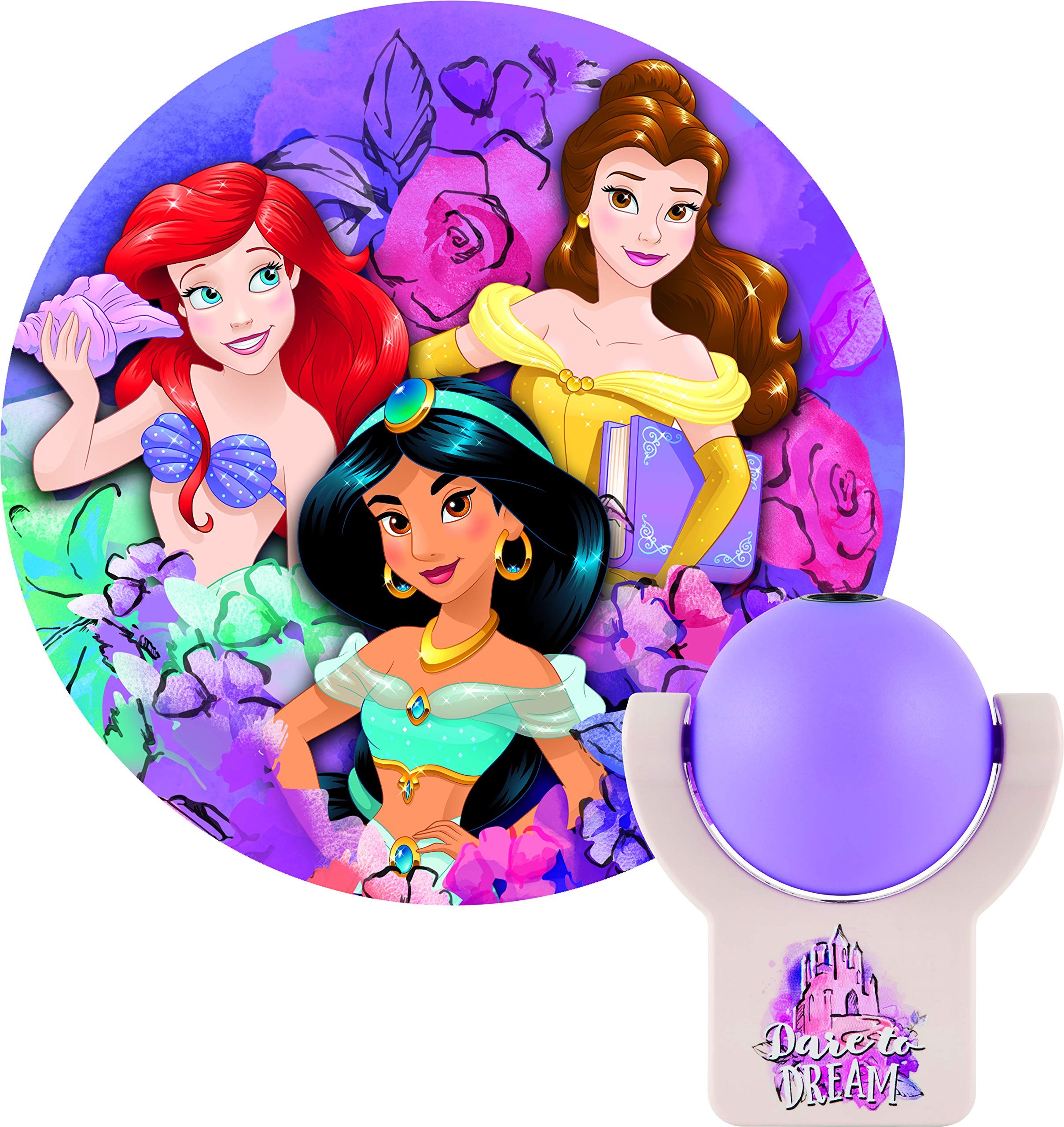 Projectables Disney Princess Led Night Light Plug-In, Dusk-To-Dawn, Ariel, Belle, And Jasmine On Ceiling, Floor, Or Wall, Ideal