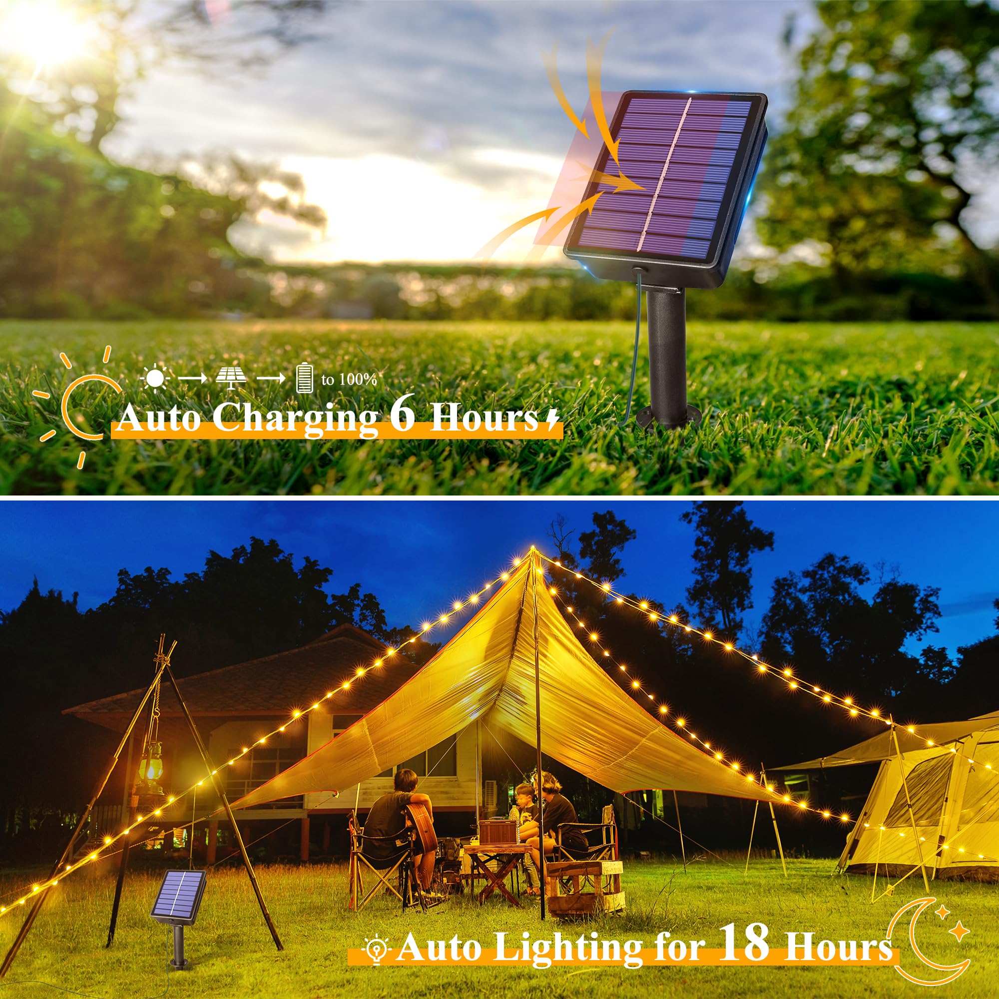 Ollny Solar Fairy Lights, 120LED, 40FT, IP67 Waterproof, Warm White, Model PSM120W