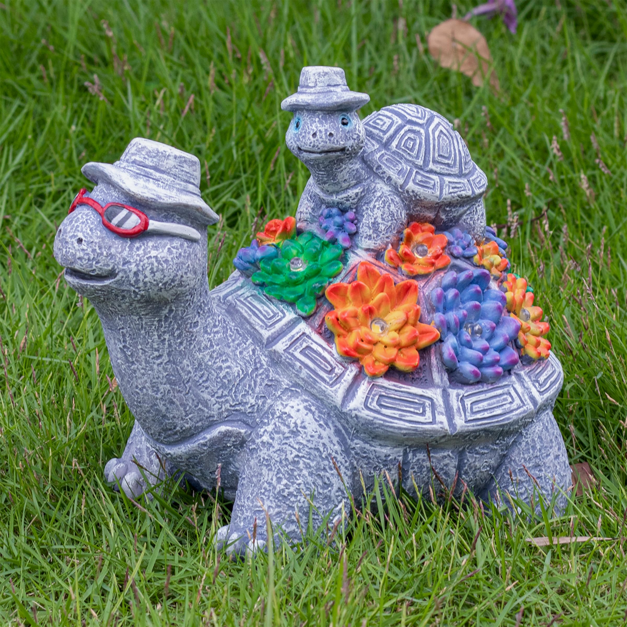 Solar Turtles For Outdoors -Cute Turtle Figurines With Baby For Yard Decorations Outdoor - Ideal For Anniversaries, Christmas, B