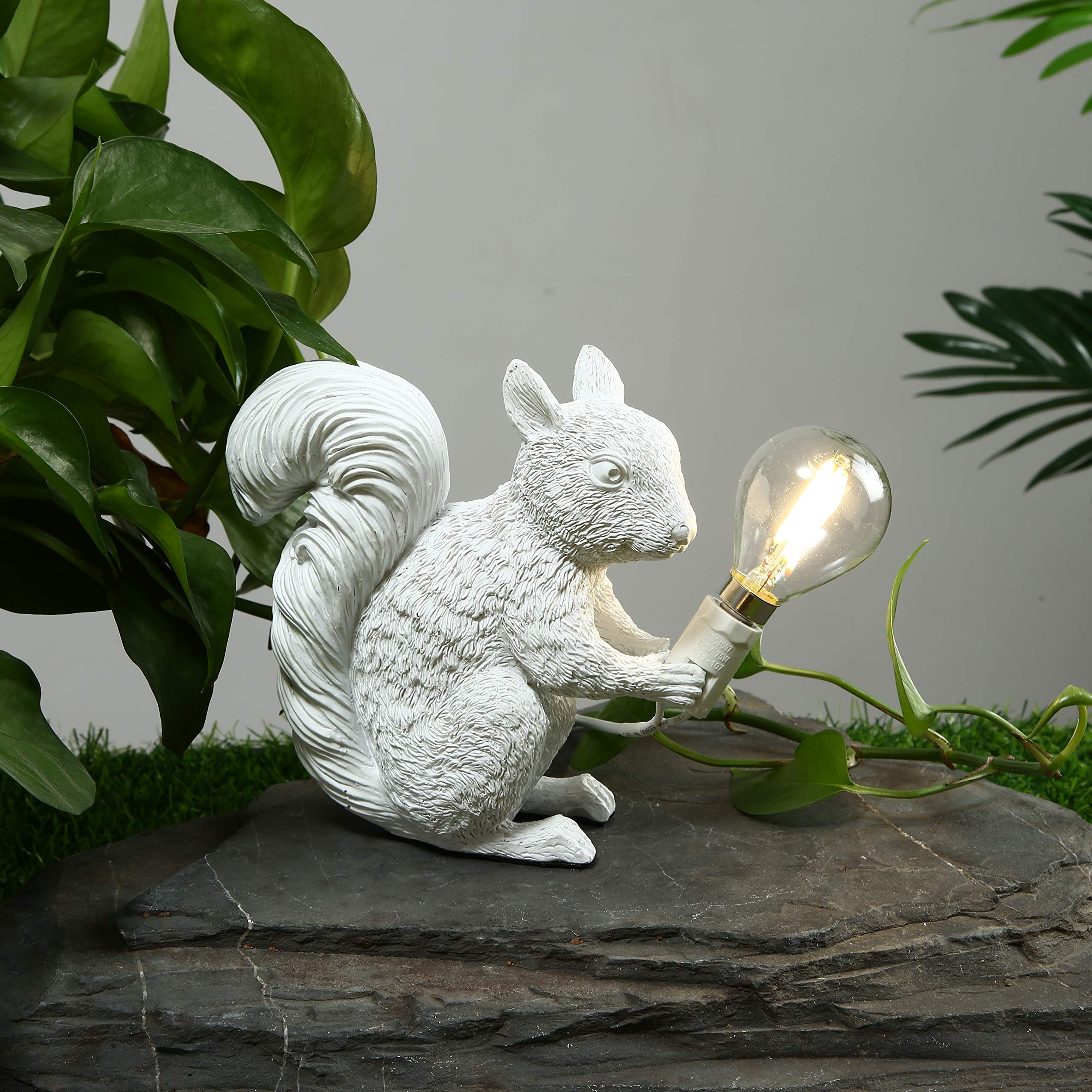 MAYOLA Resin Squirrel Table Lamp, LED Night Light, White, Model: squirrel-01, Ideal for Living Room, Bedroom, Kids Room