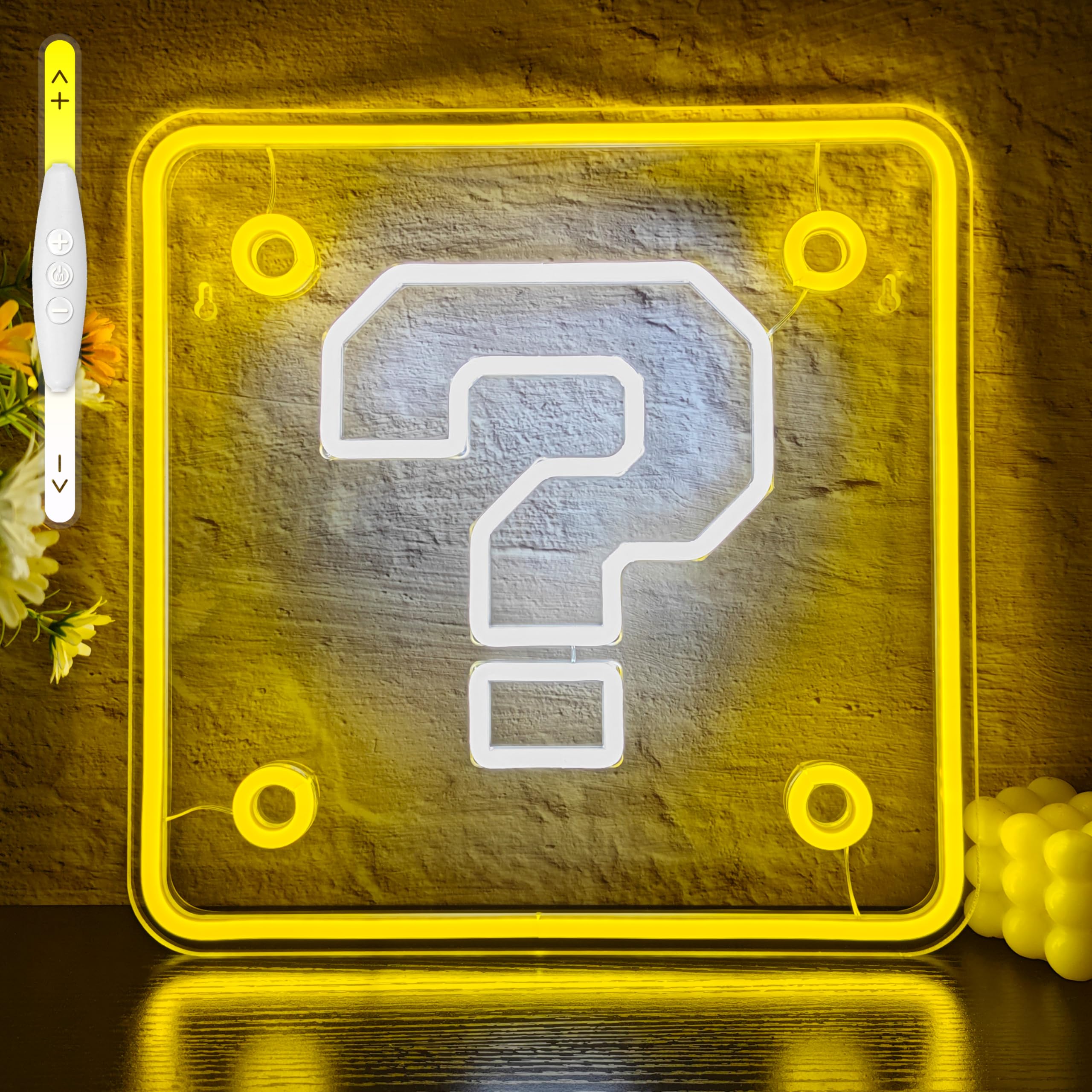 VIKLIU Neon Question Block Sign, Dimmable USB Powered LED Light, 9.84x9.84 inches, Acrylic Wall Decor for Game Room and Kids Room