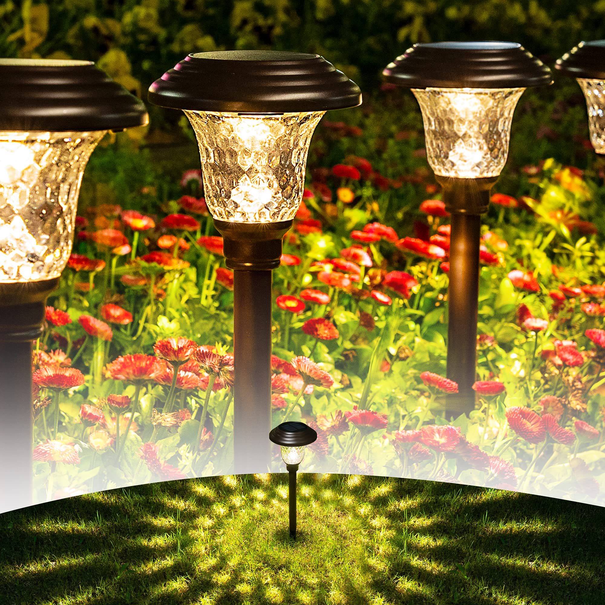 GIGALUMI Solar Pathway Lights 8 Pack, Waterproof LED Outdoor Lights, Brown, Model 7006