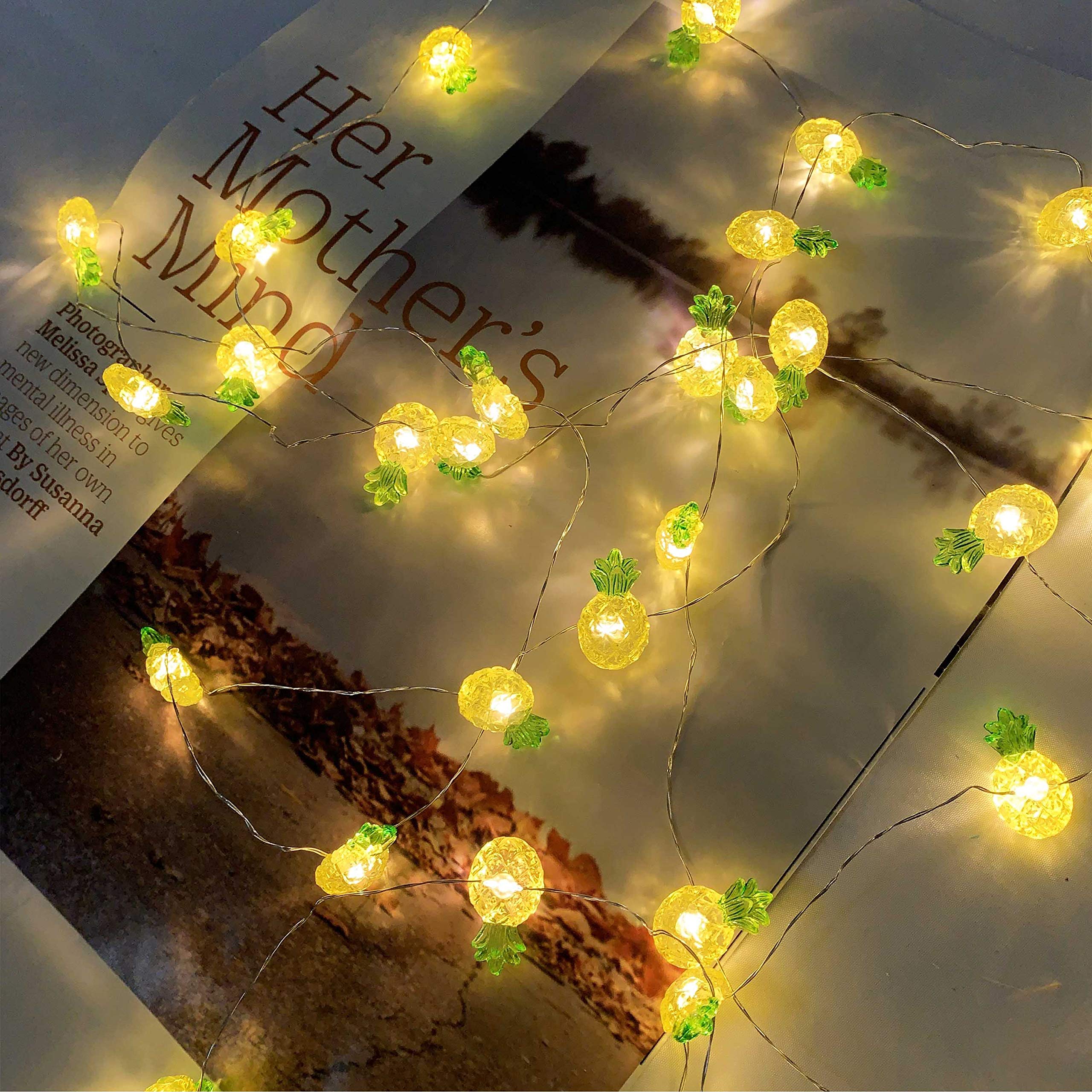 NiniTe LED Pineapple Fairy String Lights, Waterproof, Battery Operated, 8 Modes, Remote Control, Indoor/Outdoor Decor, Model 19eb39d6-f442