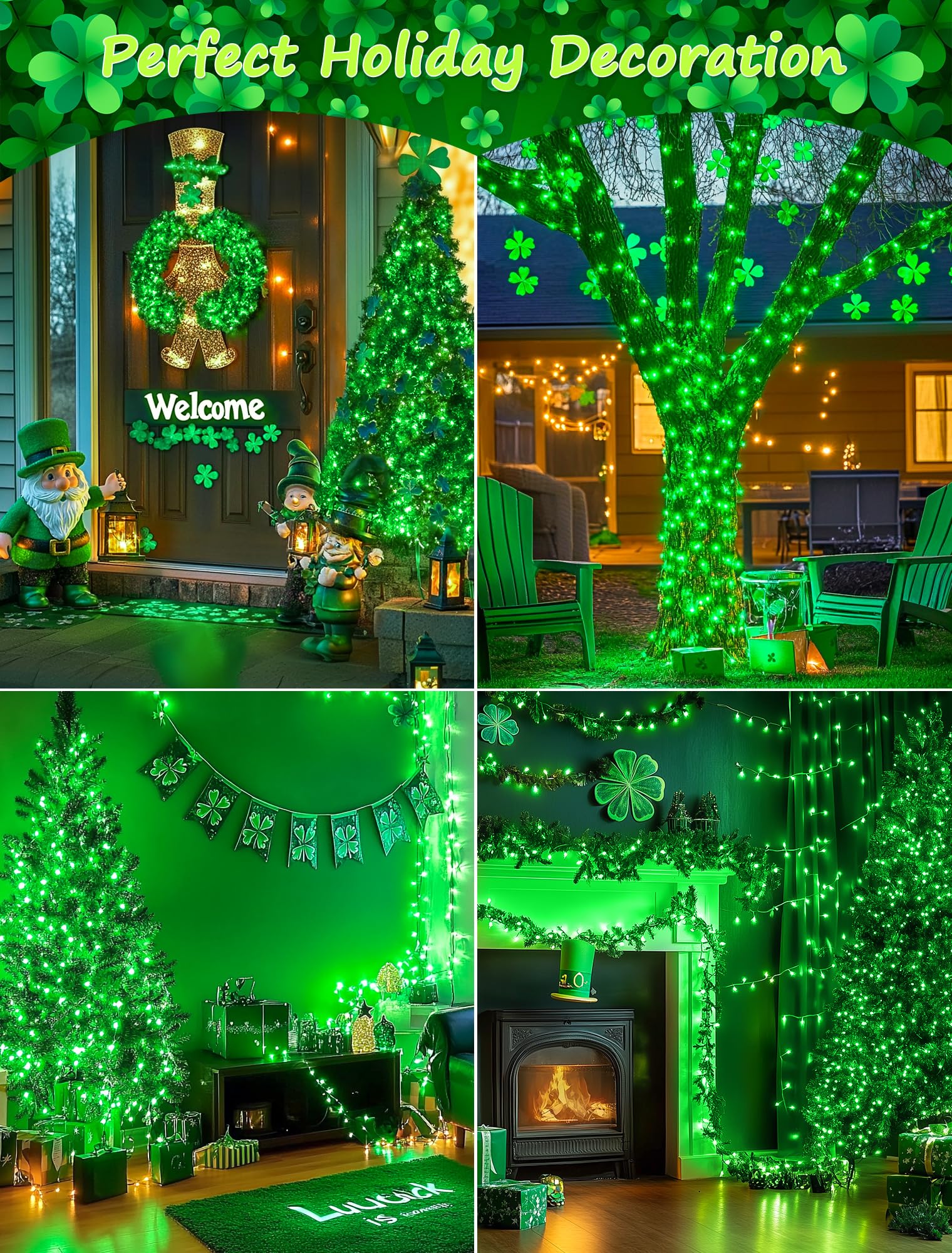 Hopolon St. PatrickS Day String Lights 2 Pack 13Ft 50Count Green Mini Lights White Wire Incandescent Christmas Tree Lights Connectable For Indoor Outdoor Holiday Patio Party Home Decorations