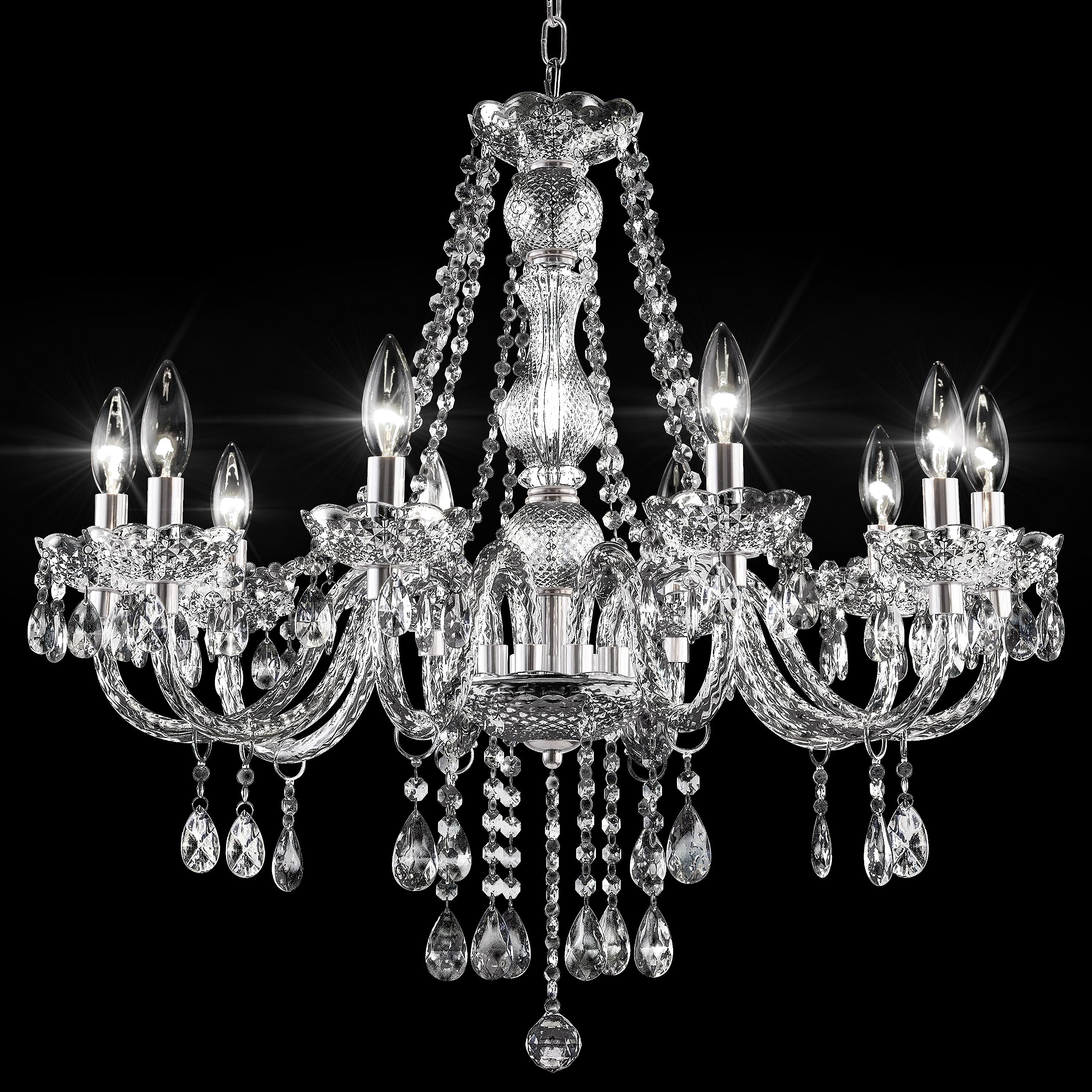 Papaya Plug In Crystal Chandeliers Clear Chandelier 25 * 27.5In 10-Light Modern Pendant Ceiling Lighting Fixture With Acrylic Cr