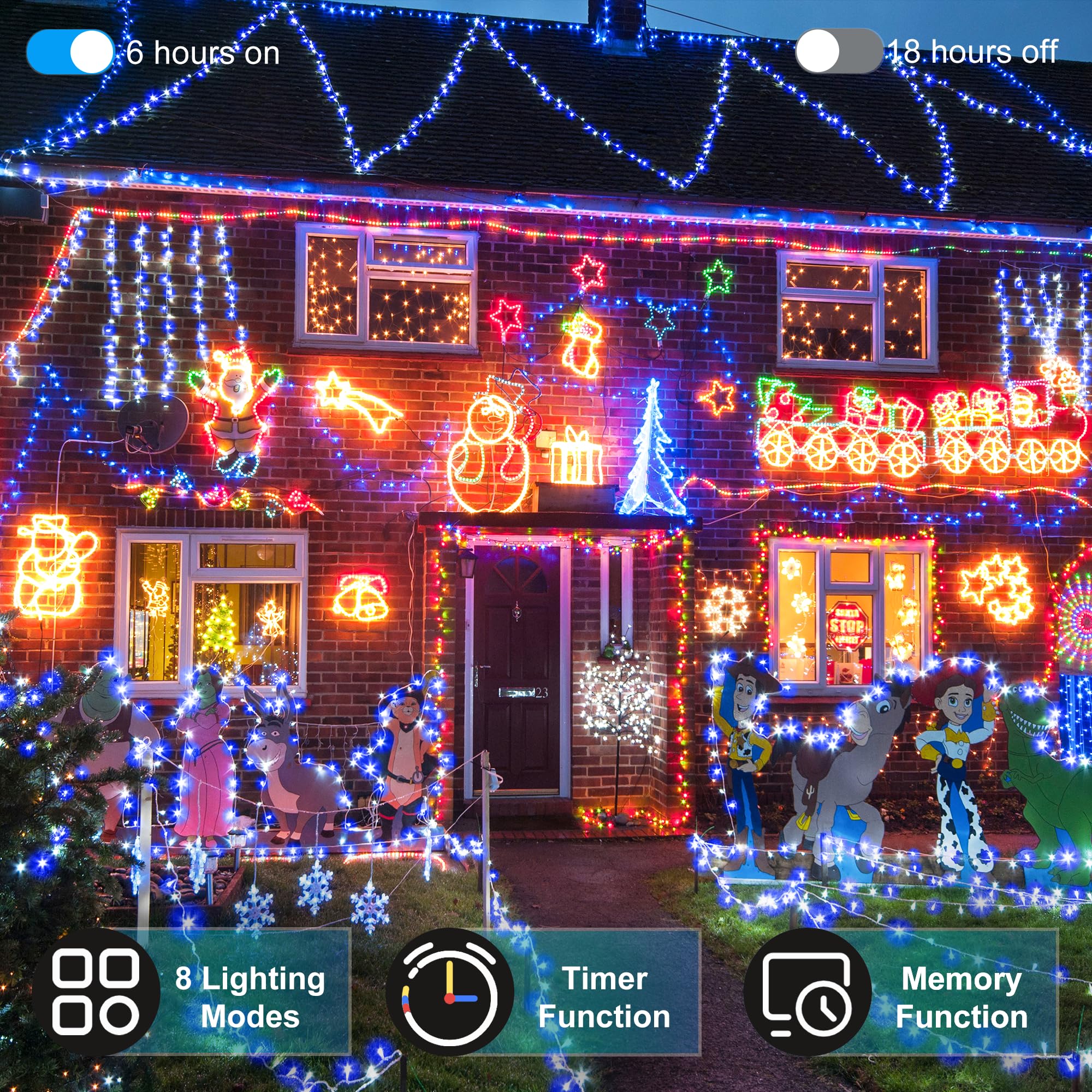 300Led Christmas Lights Indoor Outdoor Use Green Wire  8 Lighting Modes 100Ft Christmas Tree Lights With Timer & Memory  Ip44 Waterproof For Tree Xmas Patio Yard Fence Balcony Garden Blue & Cool White