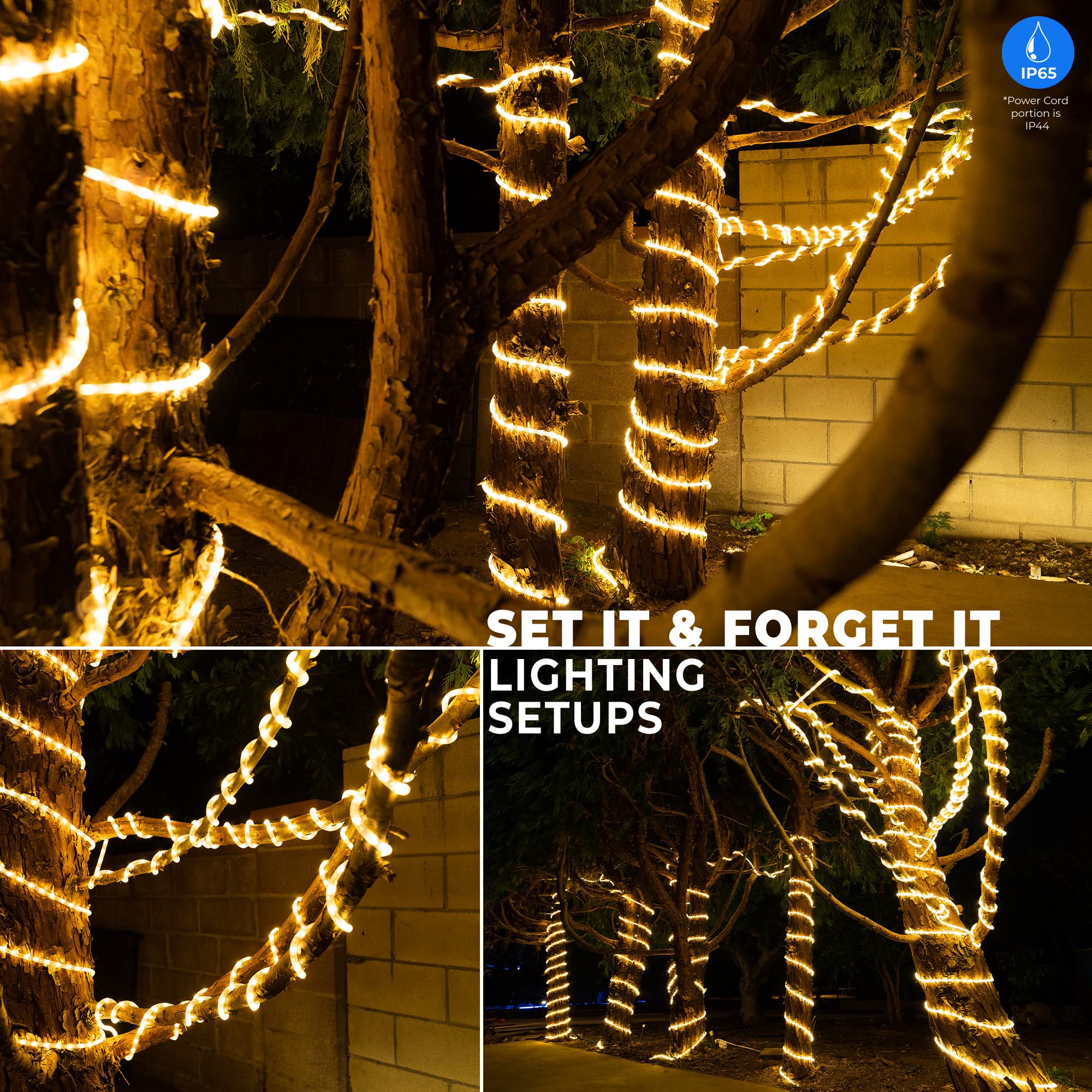 Wyzworks 3312Leds, 300Ft Led Warm White Rope Light, Connectable Outdoor Permanent Waterproof Accent Exterior Lighting, Flexible Clear Pvc, Etl Certified, Holiday, Backyard Patio, Home, Décor