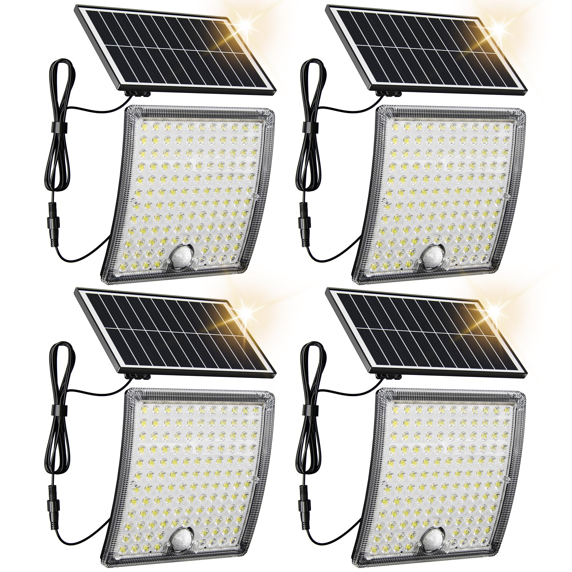 JACKYLED Solar Powered Motion Sensor Flood Lights, 4-Pack, Waterproof, Black, Model JKFD20-S28P303AUS