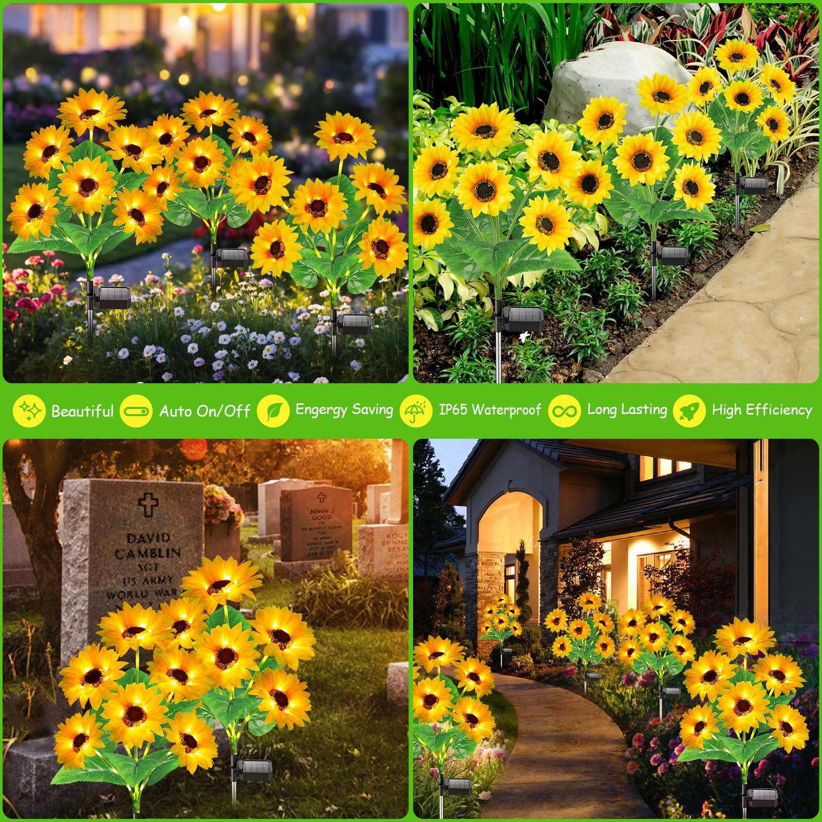 Garpar Solar Sunflower Lights, 6 Pack, Waterproof Outdoor Decor, Yellow ABS, Auto On/Off Garden Lights, Perfect Gift for Mother