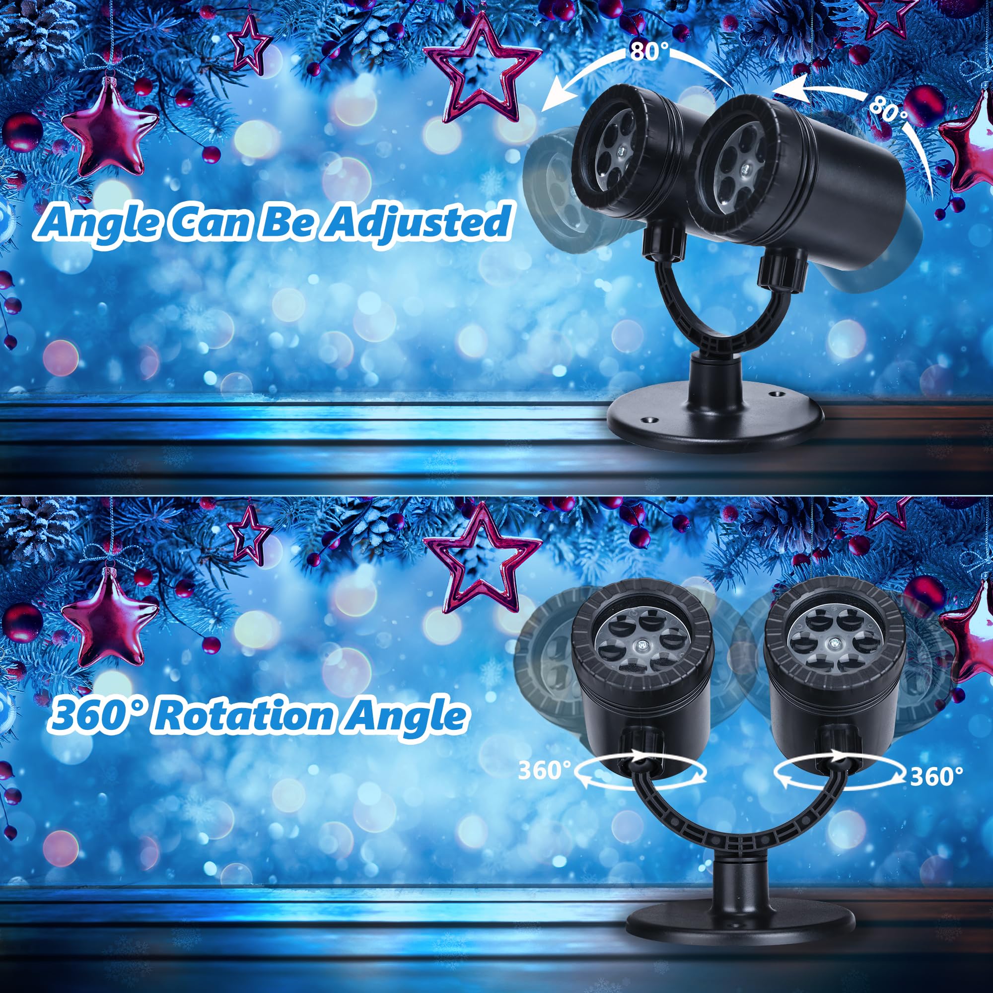 Toodour Christmas Projector Lights Outdoor, Double Head Dynamic Projector Christmas Lights With Timer - Waterproof Holiday Decor