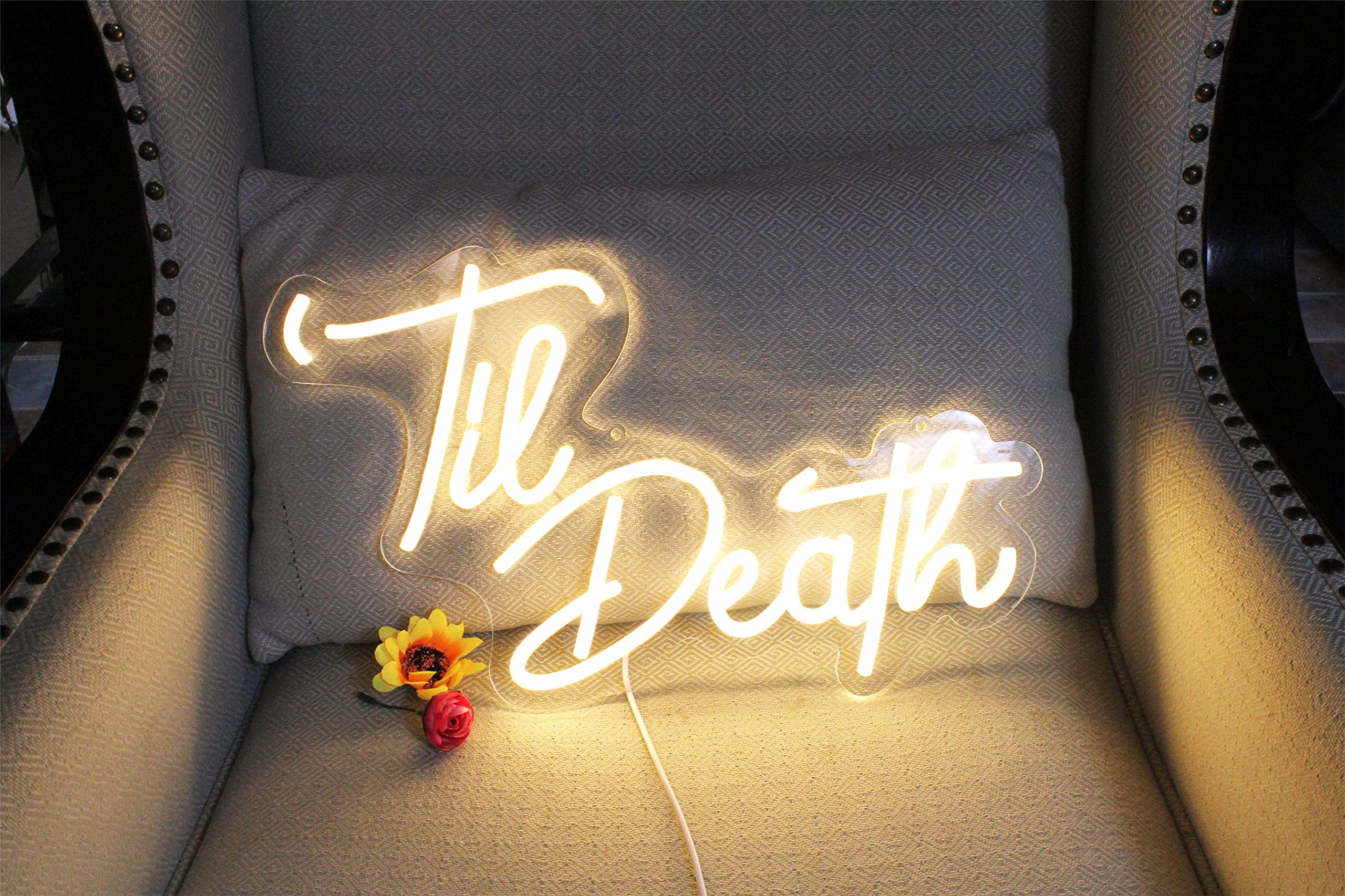 Dakabuka Led Neon Sign - Til Death Wall Decor, Warm White, Acrylic, 16.9 X 10.2 Inches, Model Nl009 For Weddings & Parties