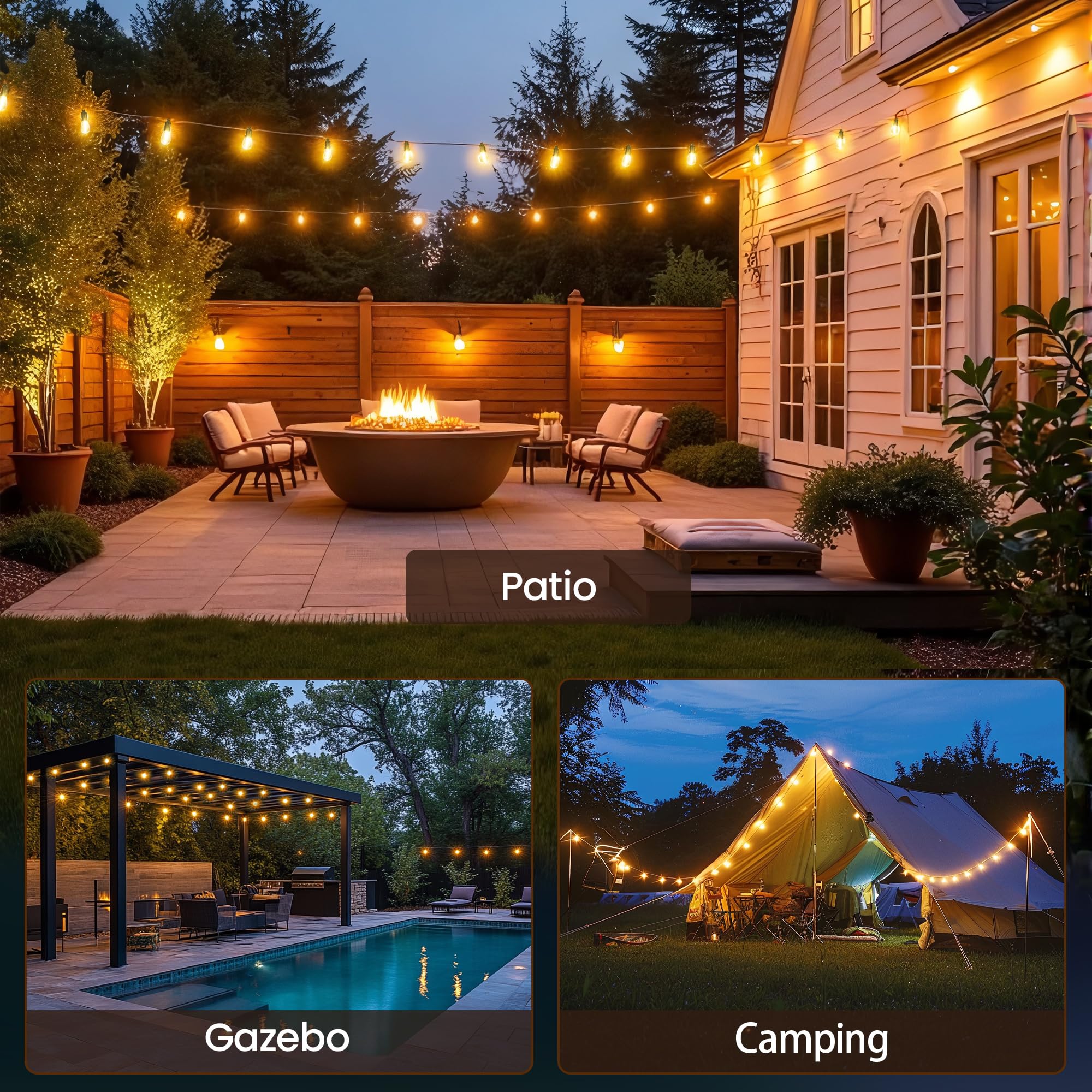 AUBVERC Solar String Lights 54 FT 16 Sockets Waterproof USB Charge Remote Control Black Model 10101