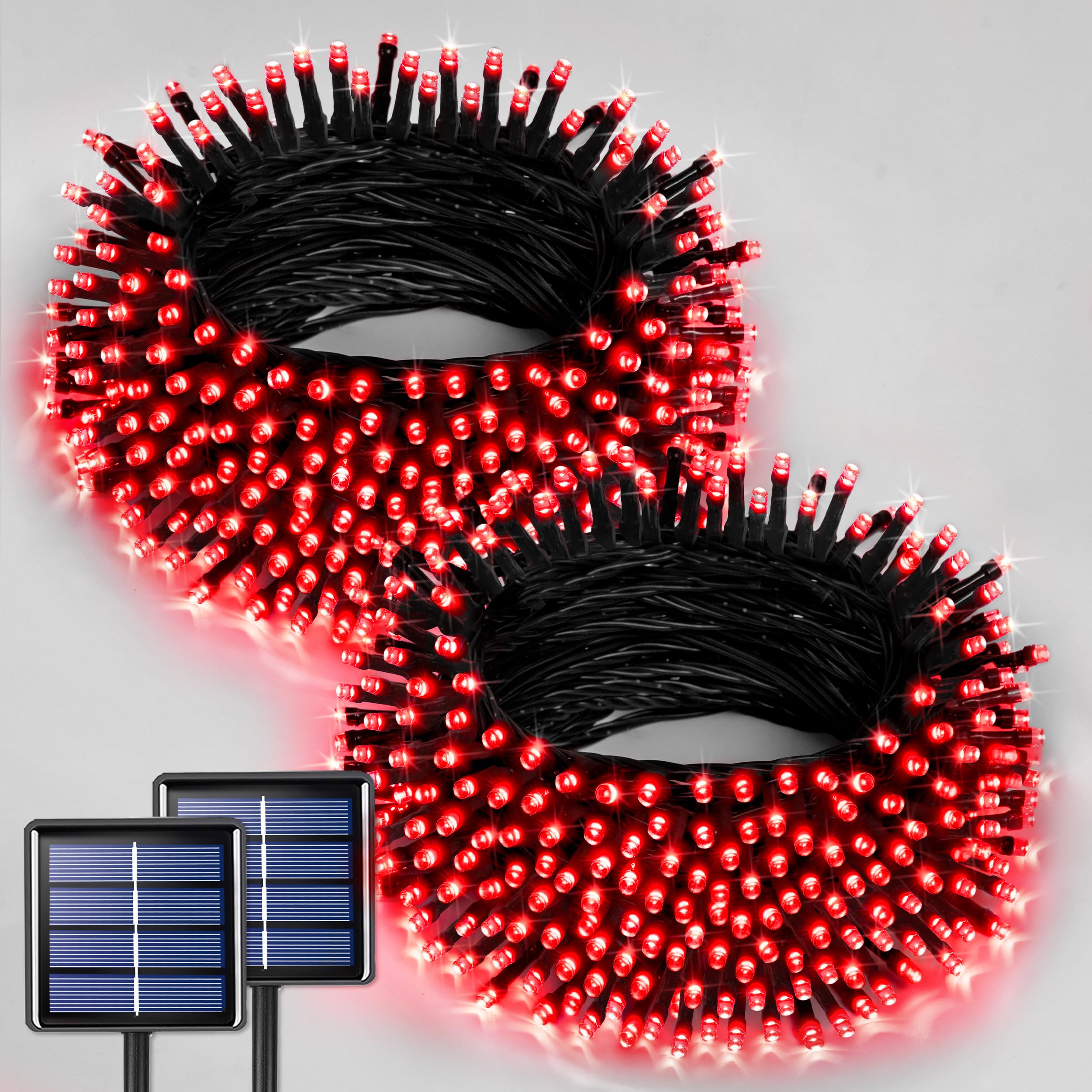 JMEXSUSS Solar Christmas Lights, 400 LED 151FT, Waterproof, 8 Modes, Red, 2 Pack, Model JM-S-200