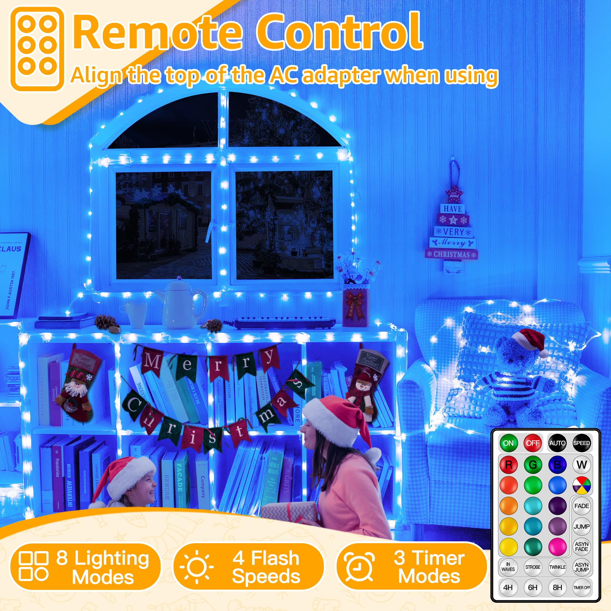 Ollny 99FT RGB Color Changing Rope Lights - 300 LED Waterproof String Lights with Remote for Outdoor/Indoor Party Decorations