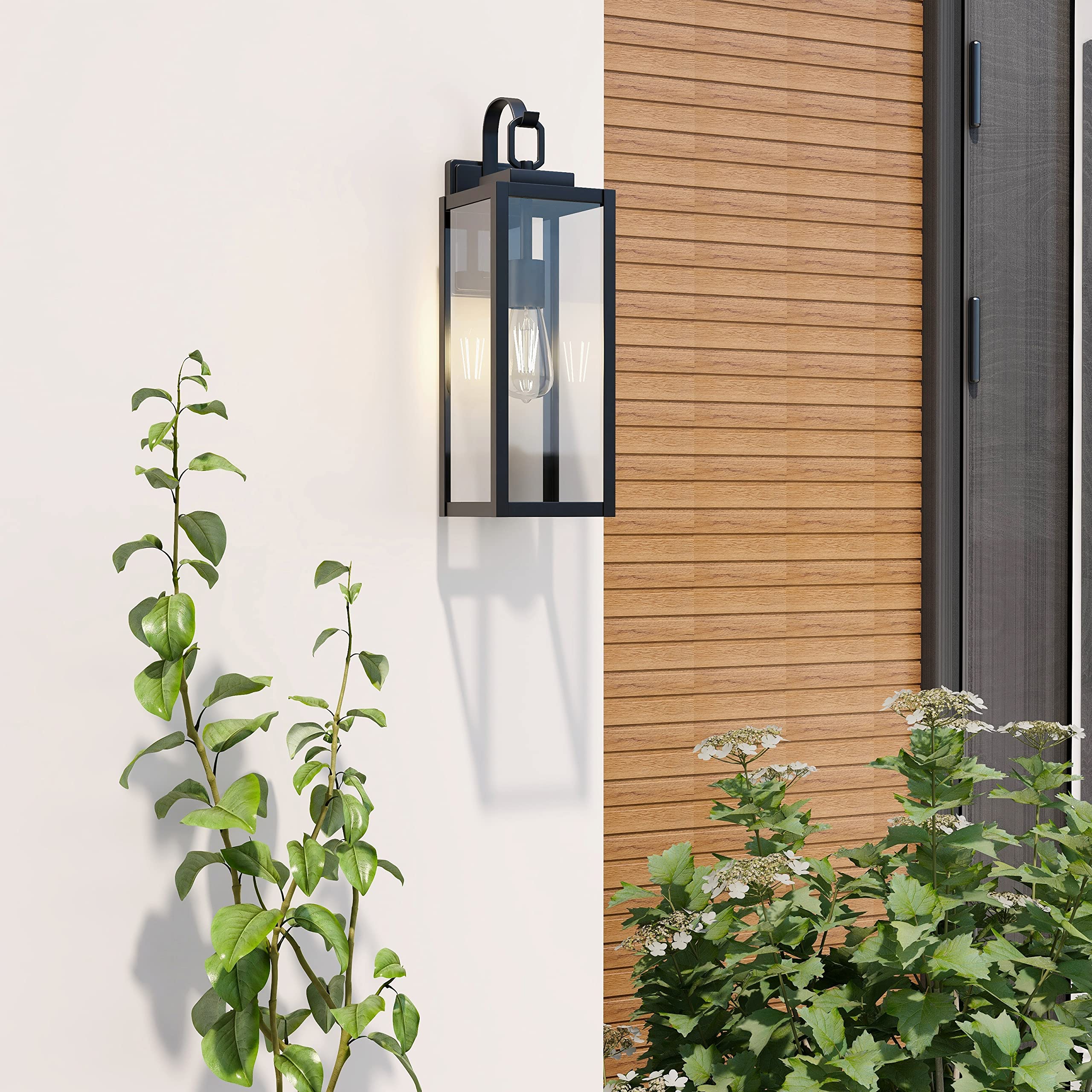 Pia Ricco Extra Large Size Outdoor Wall Lights, 22.5 Inch Matte Black Oversized Exterior Light Fixture With Clear Glass Shade, F