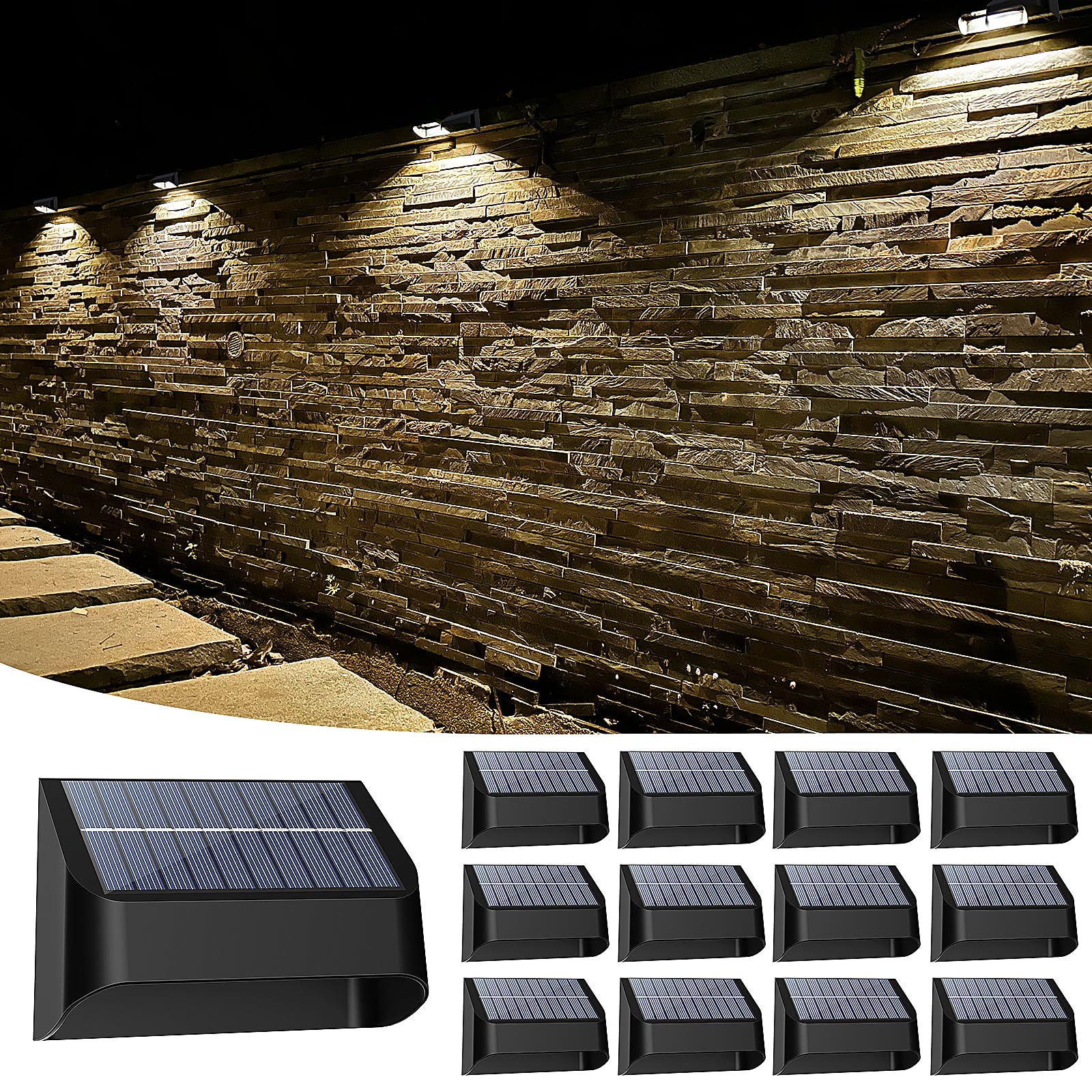 Yivsen Solar Fence Lights Outdoor 12 Pack, RGB 8 Colors Deck Lights Fence Solar Lights, Solar Step Lights Waterproof Led Solar L