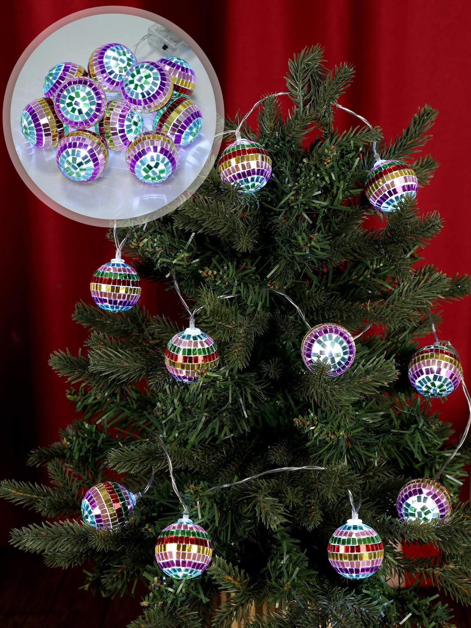 Bbto Led Disco Ball String Light Battery Powered Mirror Balls Ornaments For Outside Backyard Porch 70S 80S Disco Party Supplies(1.57 Inch Sparkling Colors)
