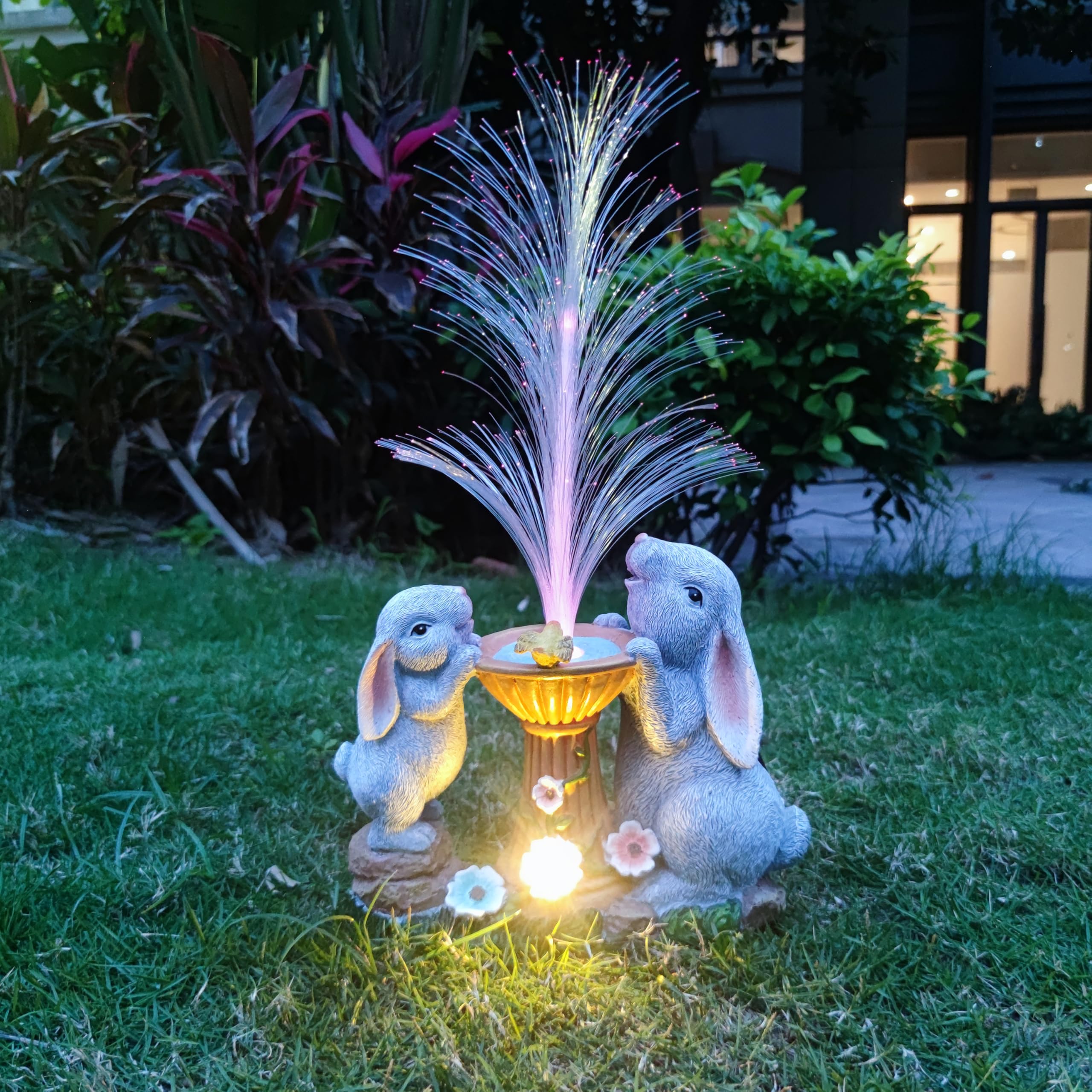 Rctticuu Solar Rabbit Garden Statues Outdoor Decor With Led Lights  Resin Rabbits Figurine Lights Decorations Colour Changing Fiber Optical Light  Outside Lawn Decor For Yard  Unique Housewarming Gift