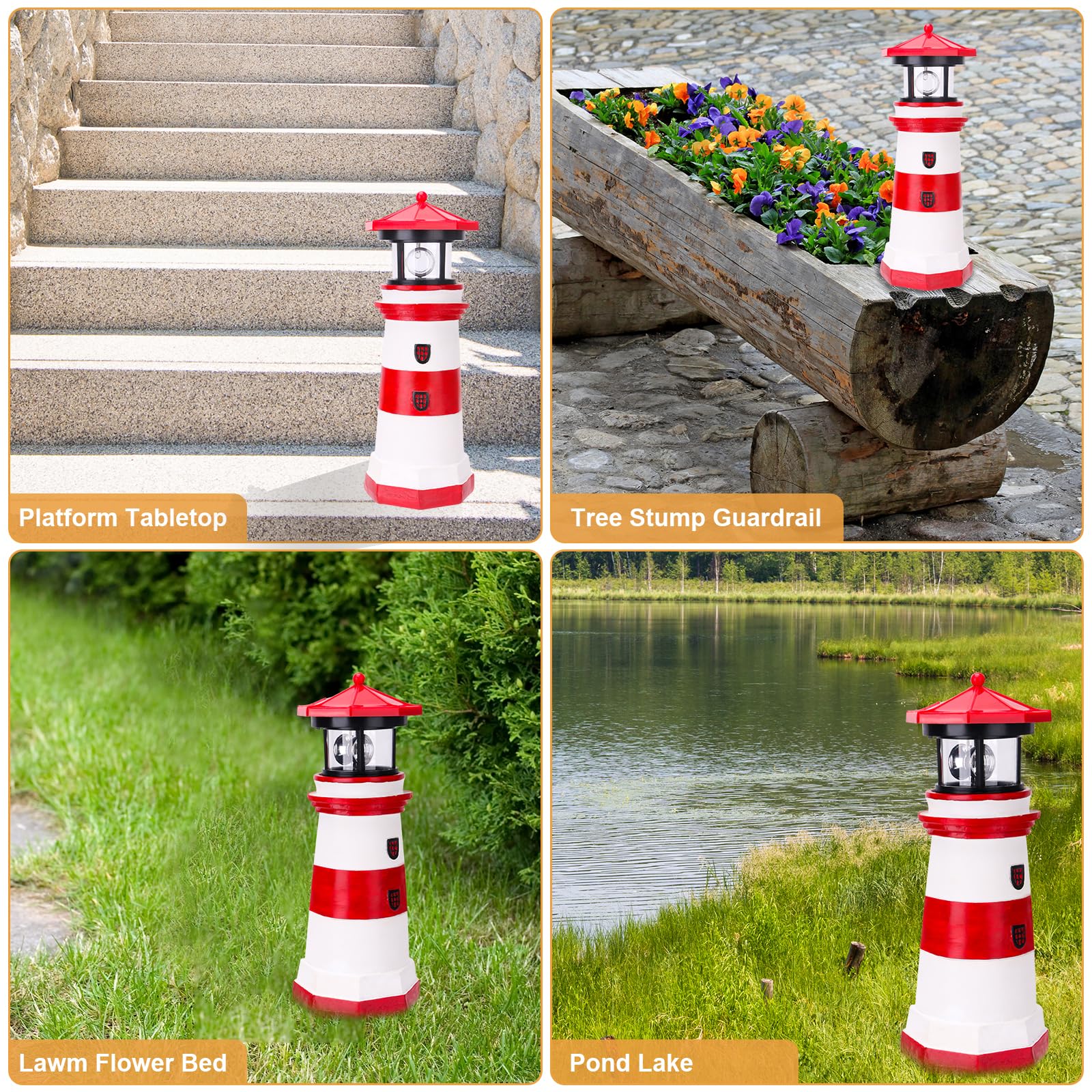 Rosycoud Solar Lighthouse With Rotating Beacon, 10.6'' Outdoor Garden Decor, Waterproof Statue Lamp For Yard Lawn Patio Gifts